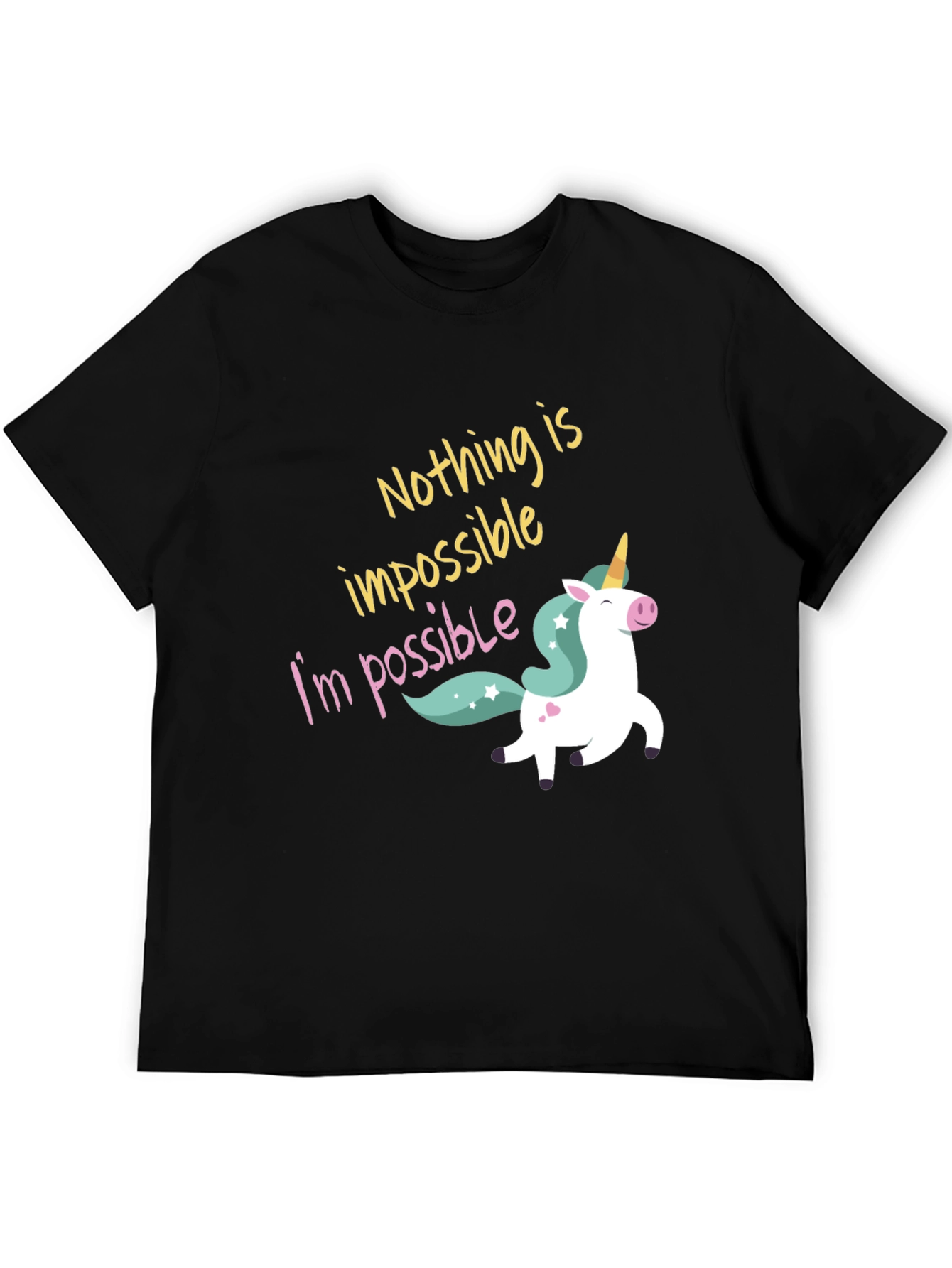 Black Nothing Is Impossible Unicorn Graphic Tee view 5