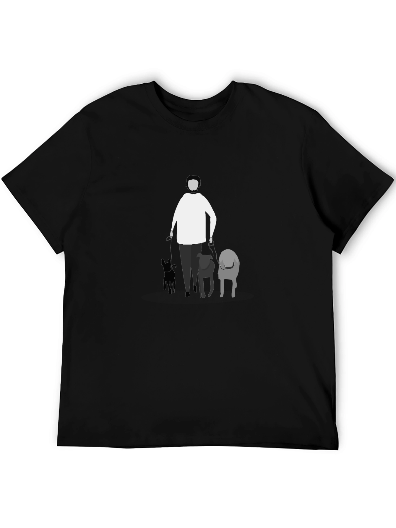 Black Man's Walking Dogs Graphic Tee Shirt - Black view 5