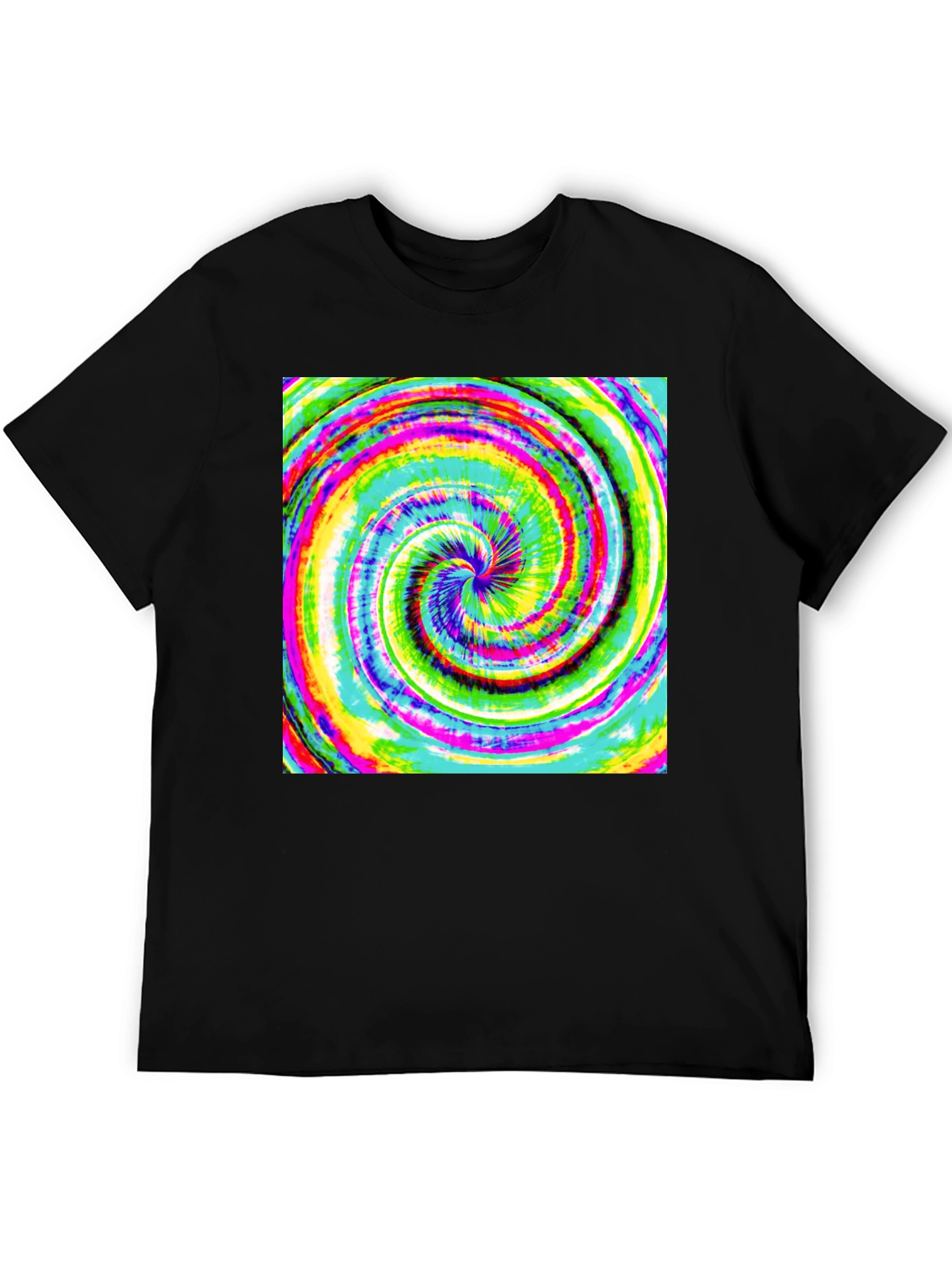 Black Psychedelic Swirl Tee - Vivid Rainbow Vortex Design view 5