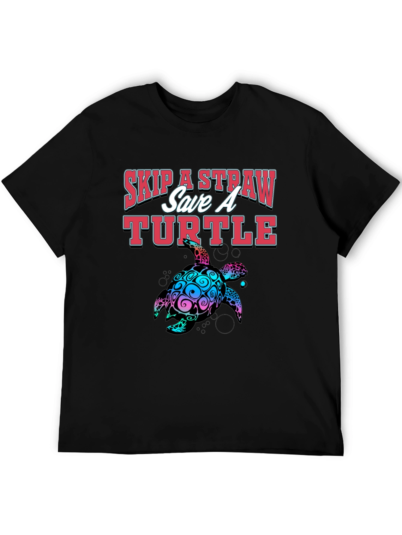 Black Skip A Straw Save A Turtle Graphic T-Shirt view 5