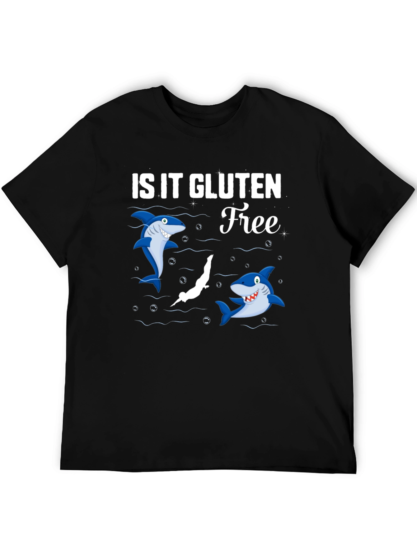 Black Is It Gluten Free T-Shirt Funny Shark Diver Tee view 5