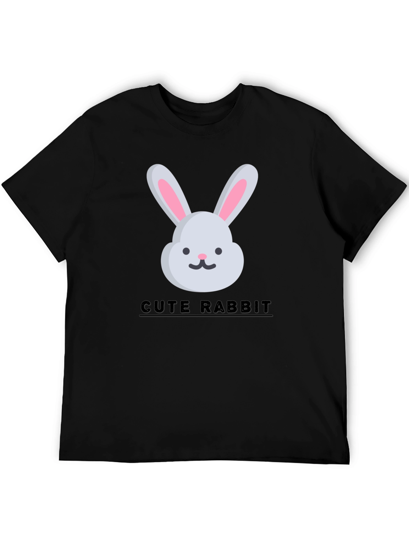 Black Cute Rabbit Graphic Tee - Trendy Unisex T-Shirt view 5