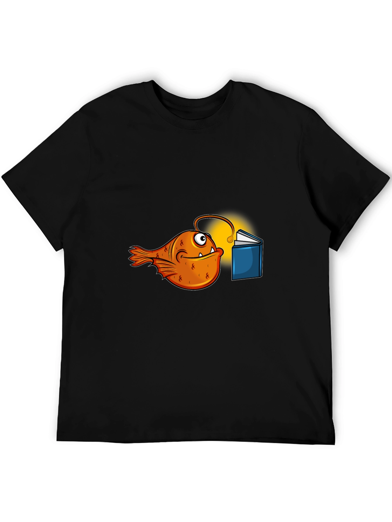 Black Anglerfish Reading Book Graphic T-Shirt view 5
