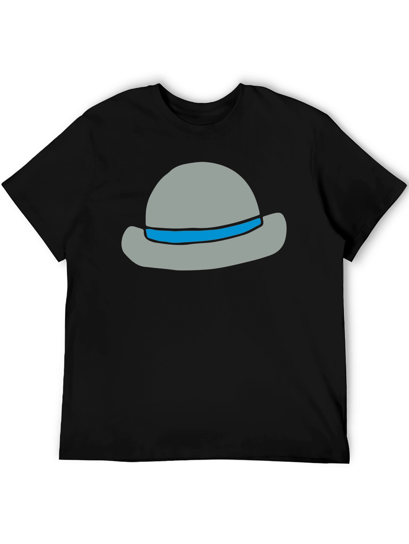 Black Stylish Cartoon Hat Graphic Tee - Unisex Cotton Blend view 5