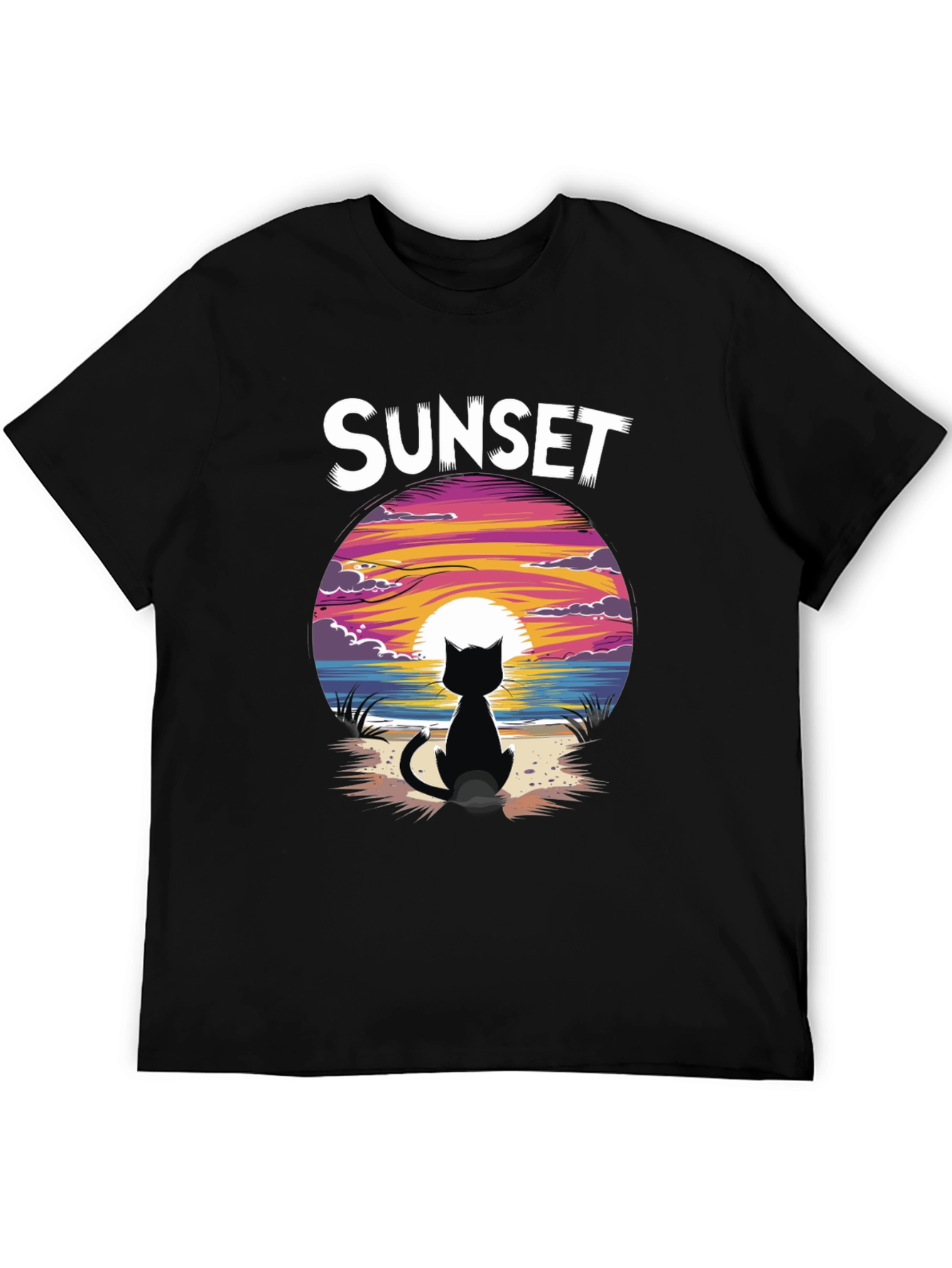 Black Sunset Cat Graphic Tee - Stylish Unisex Cotton T-Shirt view 5