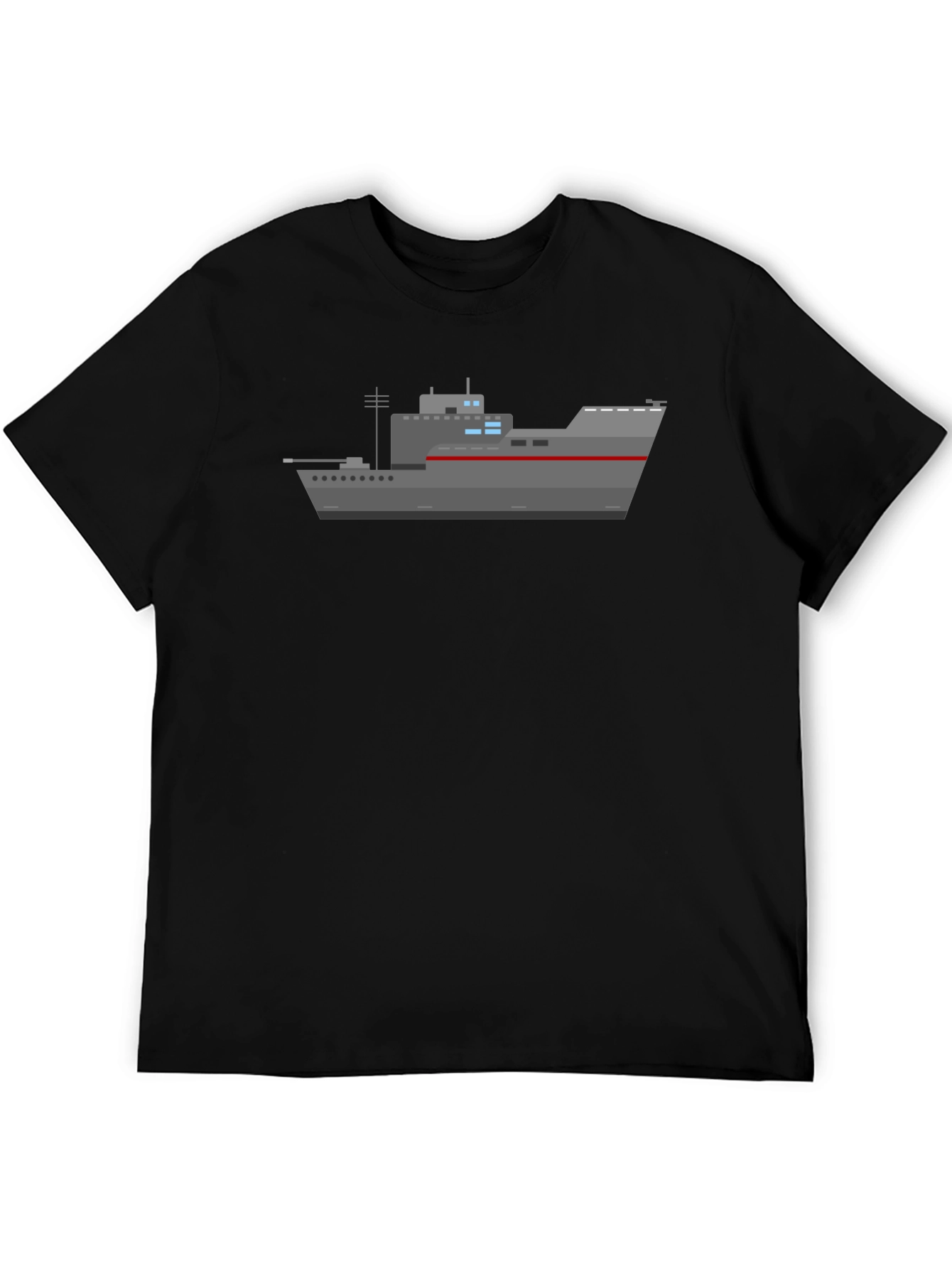 Black Naval Ship Graphic T-Shirt - Black Crew Neck Tee view 5