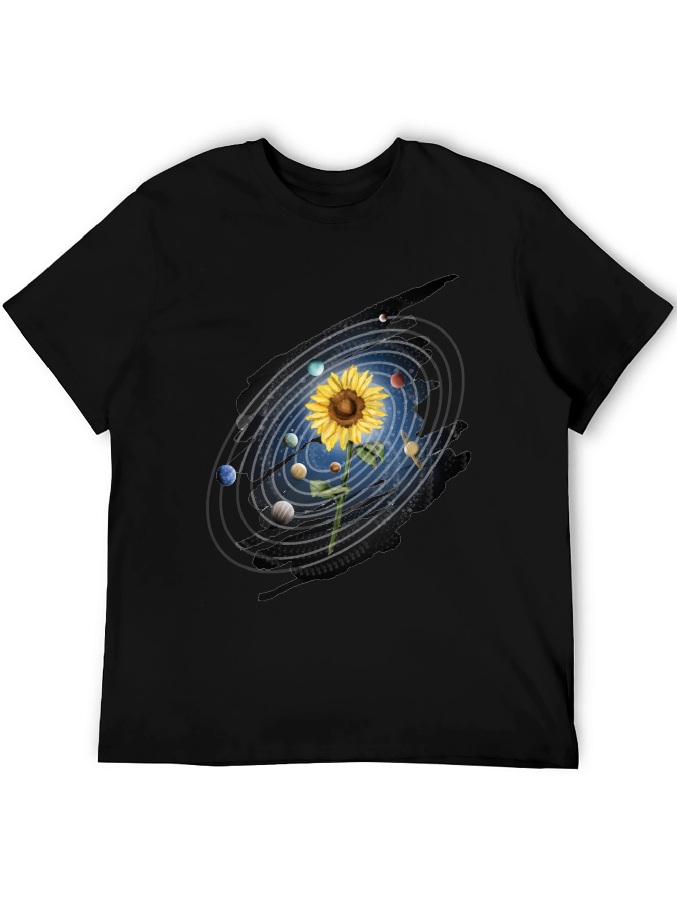 Black Sunflower Solar System Graphic Tee view 5