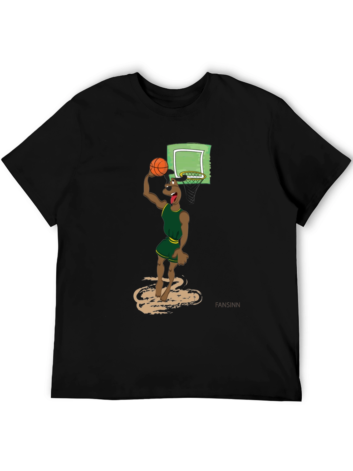 Black Cartoon Dog Basketball Graphic T-Shirt view 5