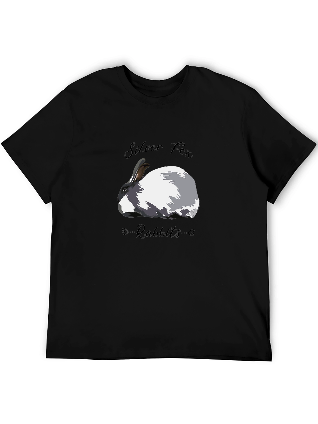 Black Silver Fox Rabbit Graphic T-Shirt view 5