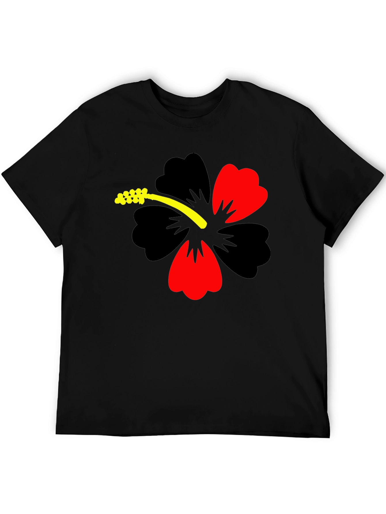 Black Hibiscus Flower Graphic Tee - Casual Black T-Shirt view 5