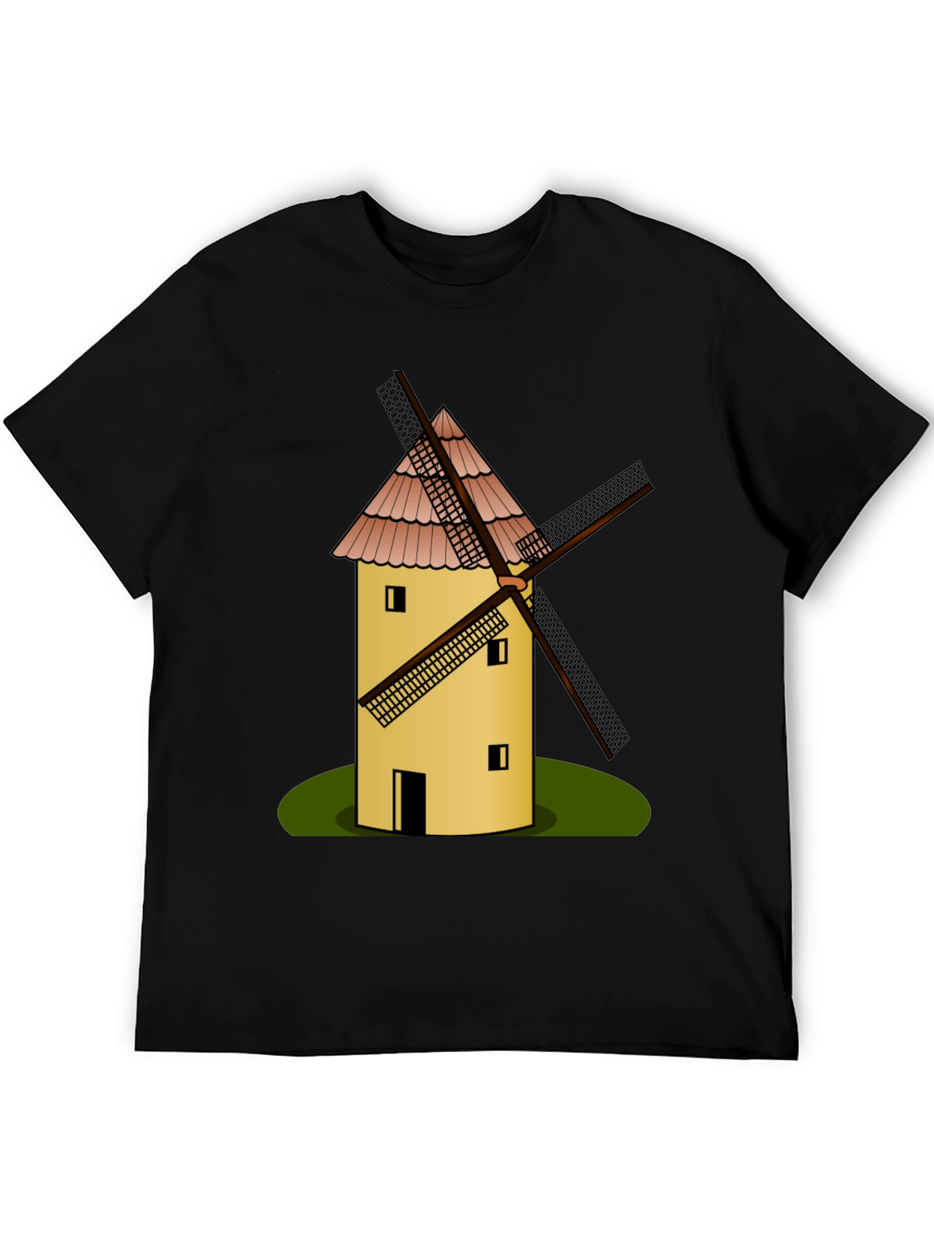 Black Windmill Graphic T-Shirt - Black Cotton Tee view 5