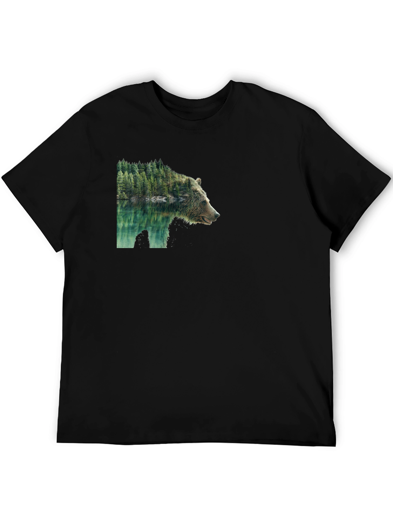 Black Bear & Forest Graphic Tee - Nature Inspired Print view 5