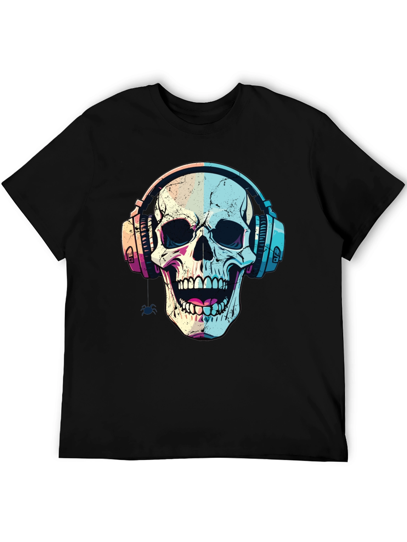 Black Skull with Headphones Graphic Tee - Trendy Music Lover Shirt view 5