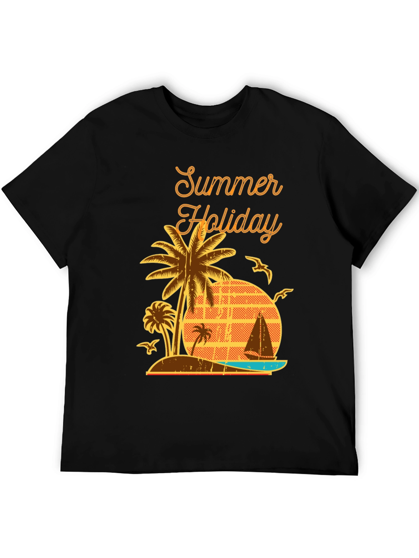 Black Summer Holiday Graphic T-Shirt - Palm Tree Beach Design view 5