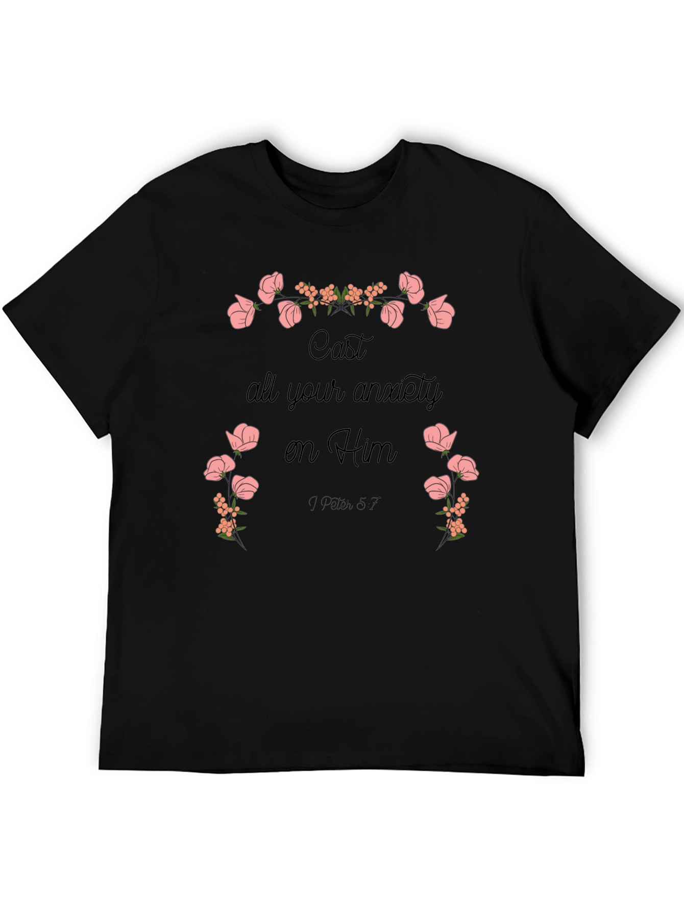 Black Floral Scripture T-Shirt - Cast Your Anxiety view 5