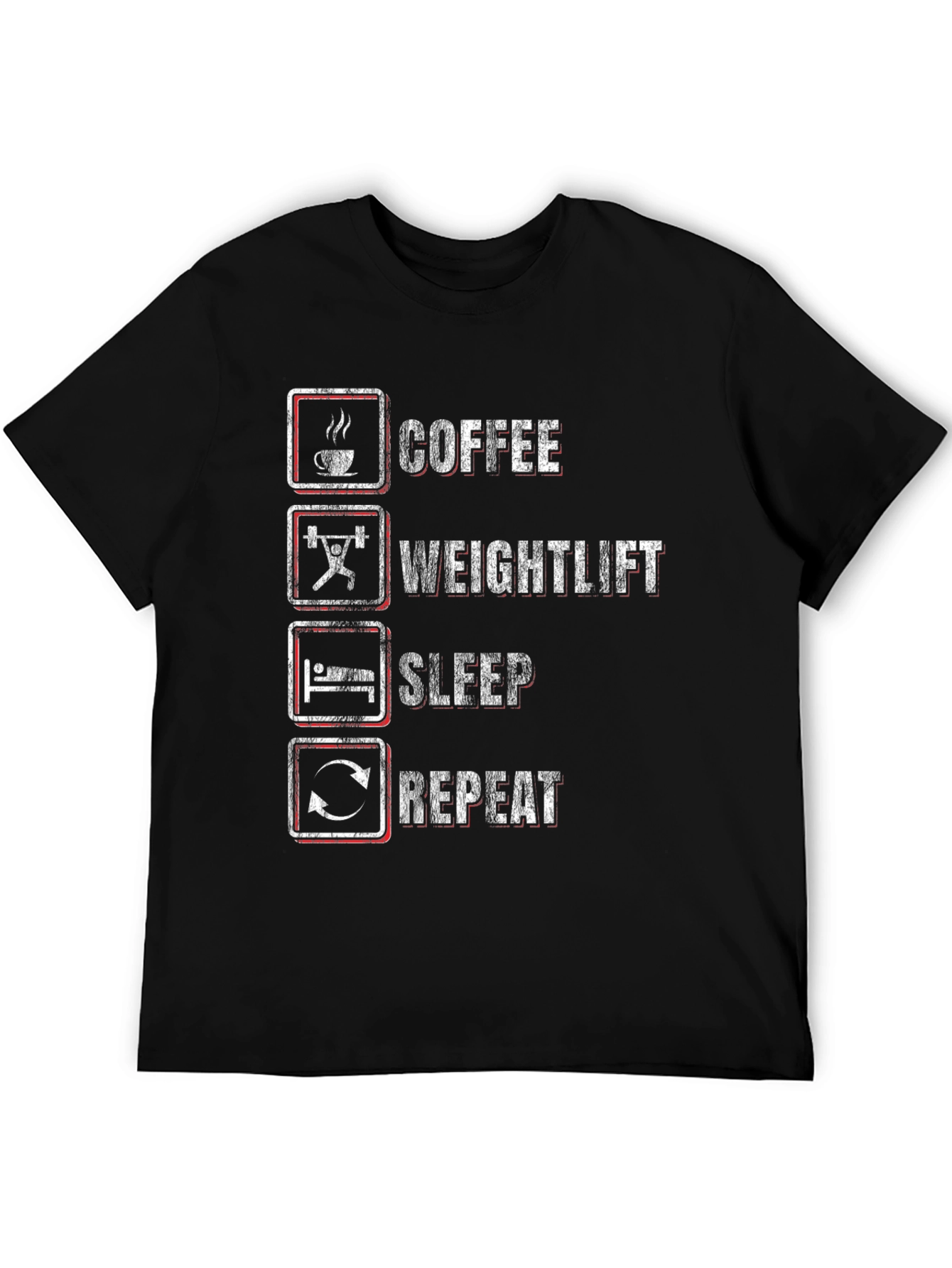 Black Coffee, Weightlift, Sleep, Repeat Black T-Shirt view 5