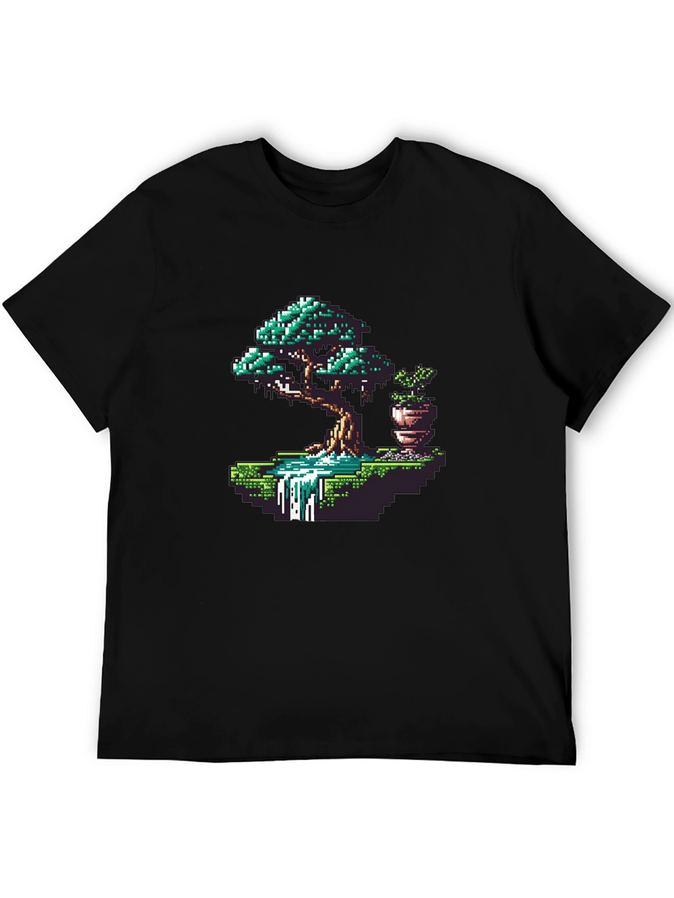 Black Pixel Art Bonsai Tree Graphic Tee view 5