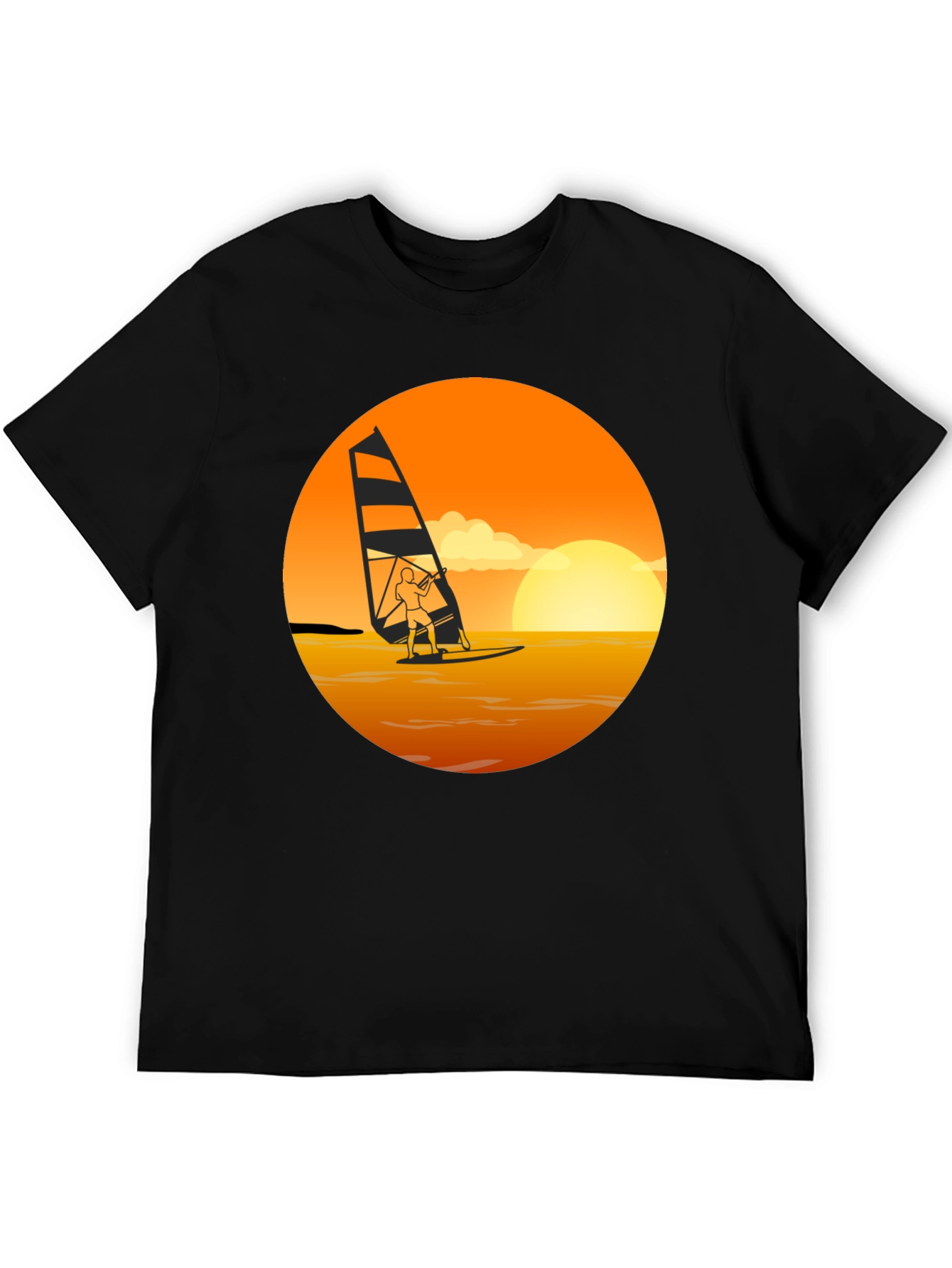 Black Windsurfing Sunset Graphic Tee - Black Cotton T-Shirt view 5