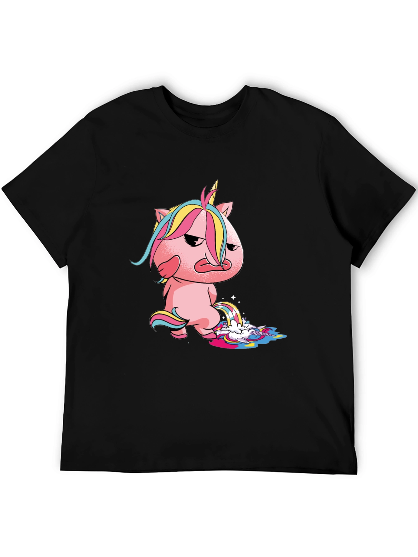 Black Unicorn Rainbow Poop Graphic T-Shirt - Black view 5