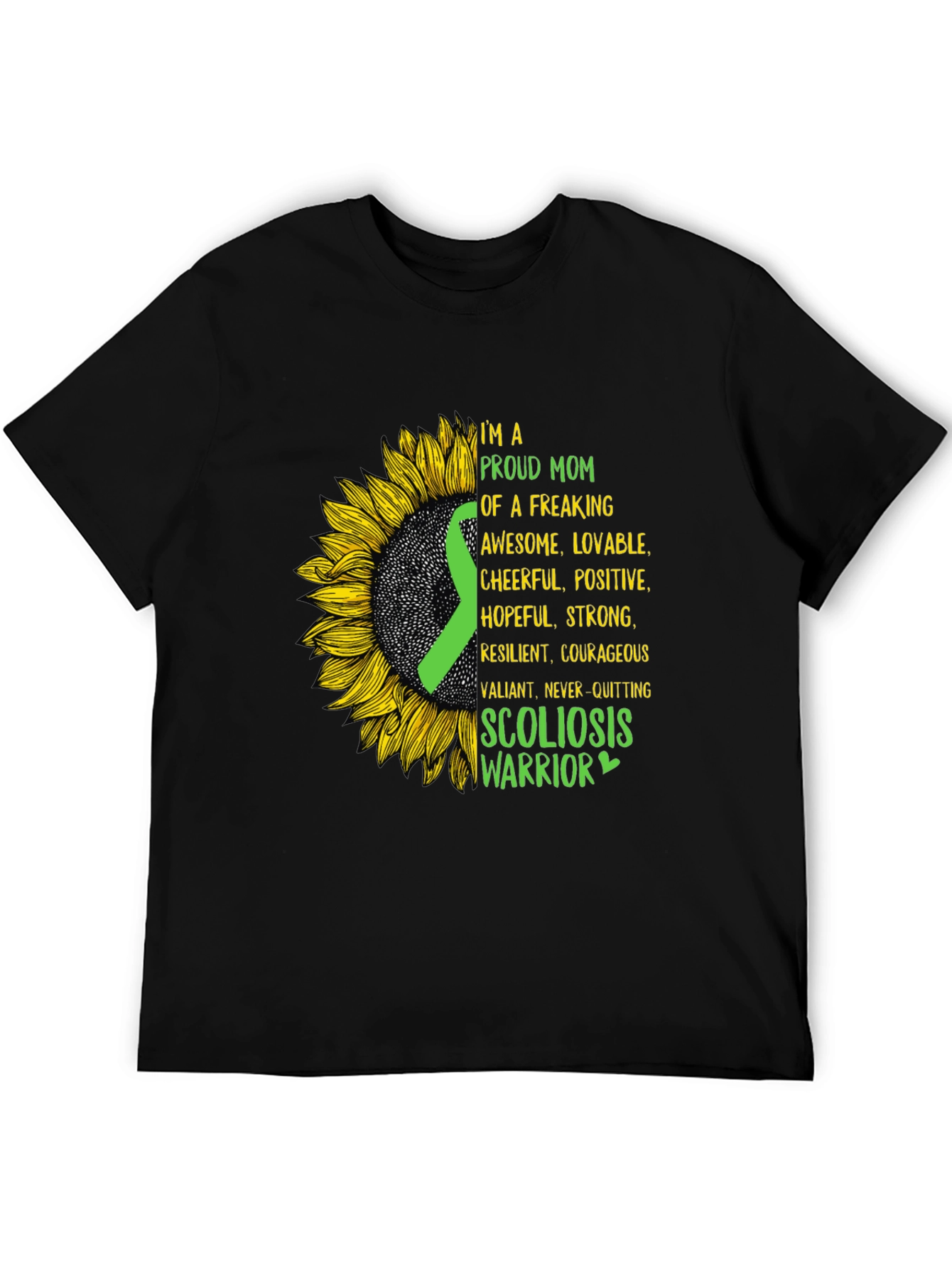 Black Proud Mom Scoliosis Warrior T-Shirt view 5