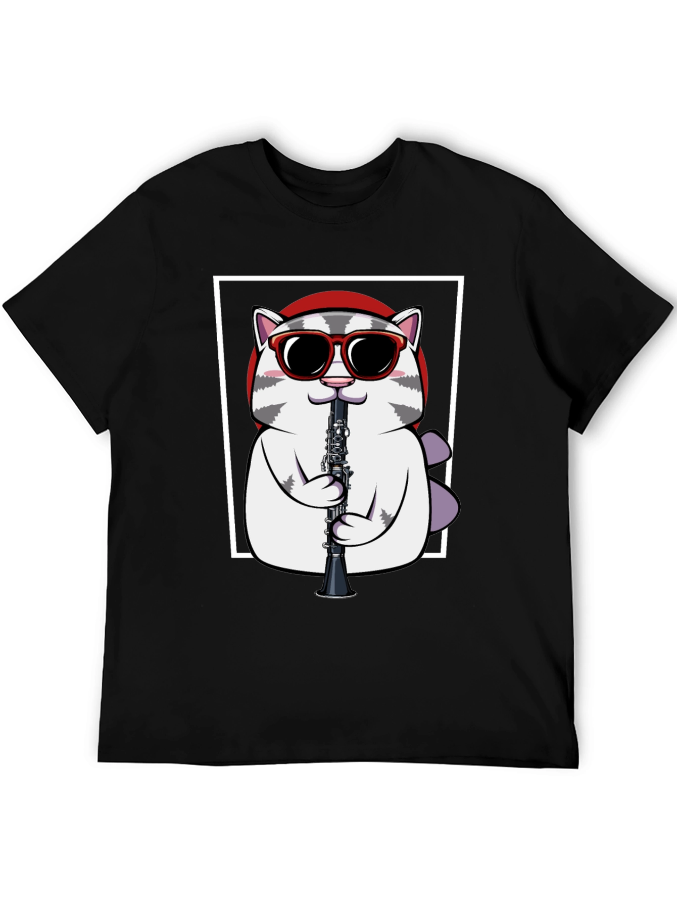Black Cool Cat Clarinet T-Shirt - Musician Graphic Tee view 5