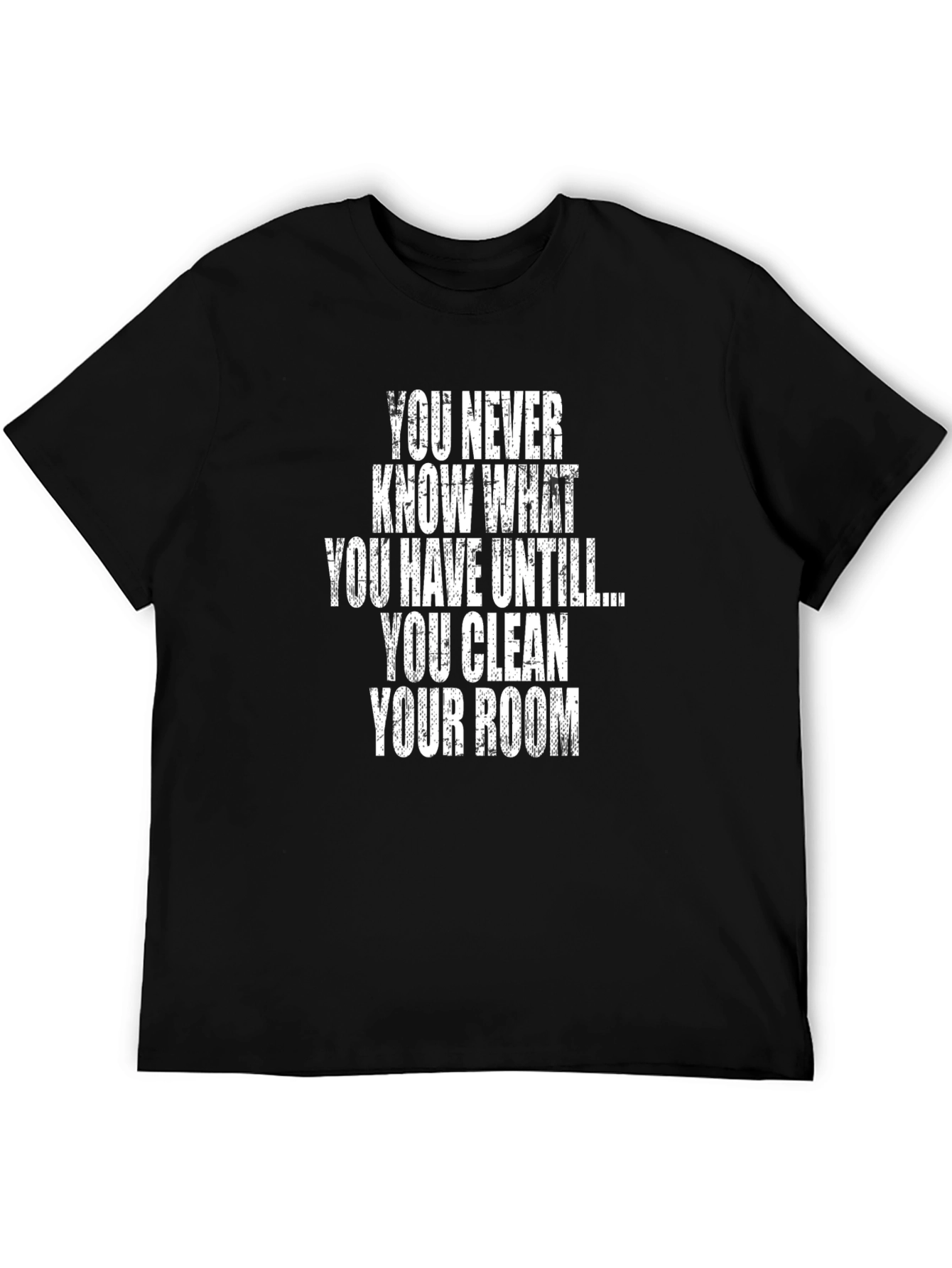 Black Humorous 'Clean Your Room' Black T-Shirt view 5