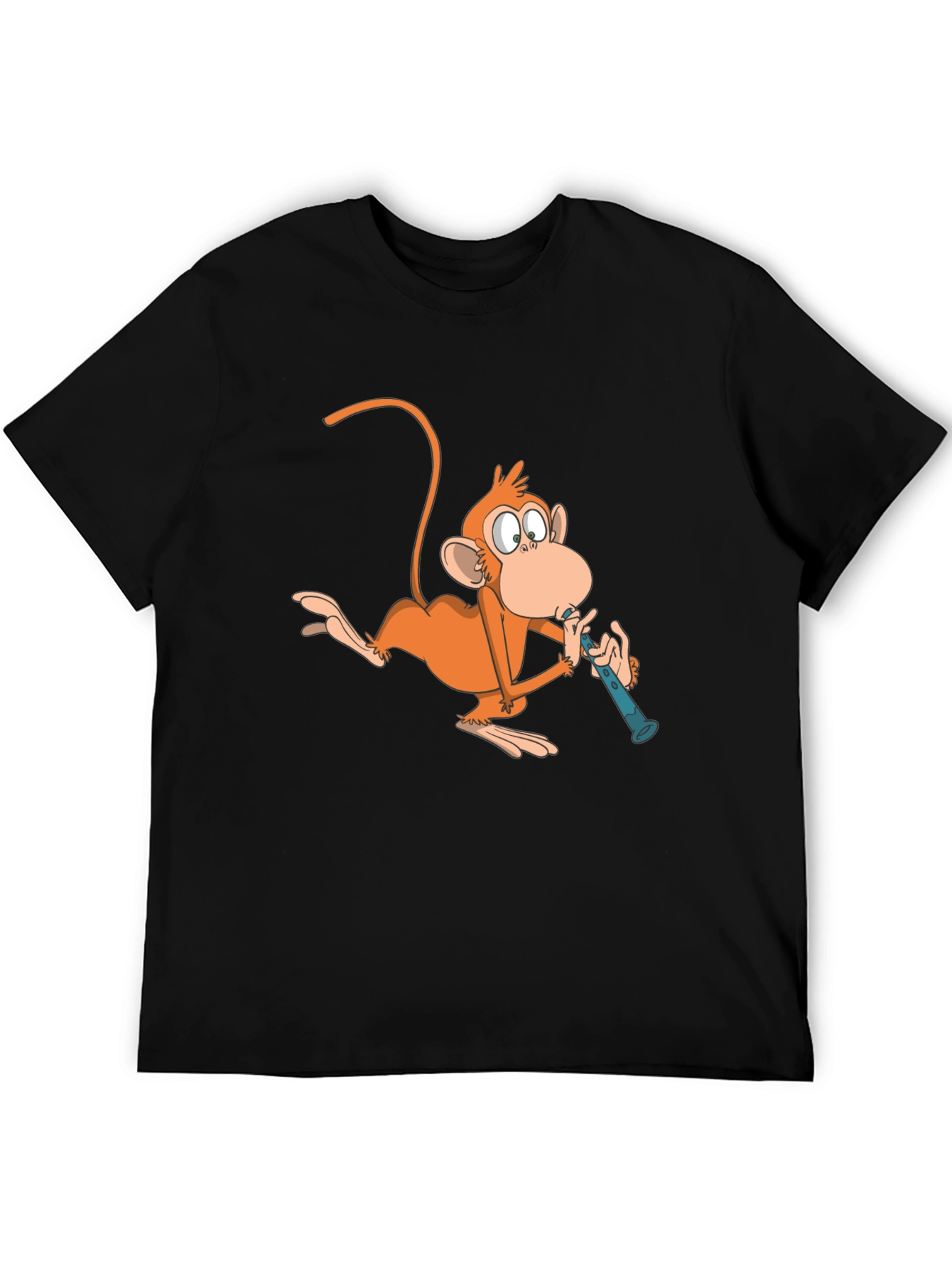 Black Monkey Playing Flute Graphic T-Shirt view 5