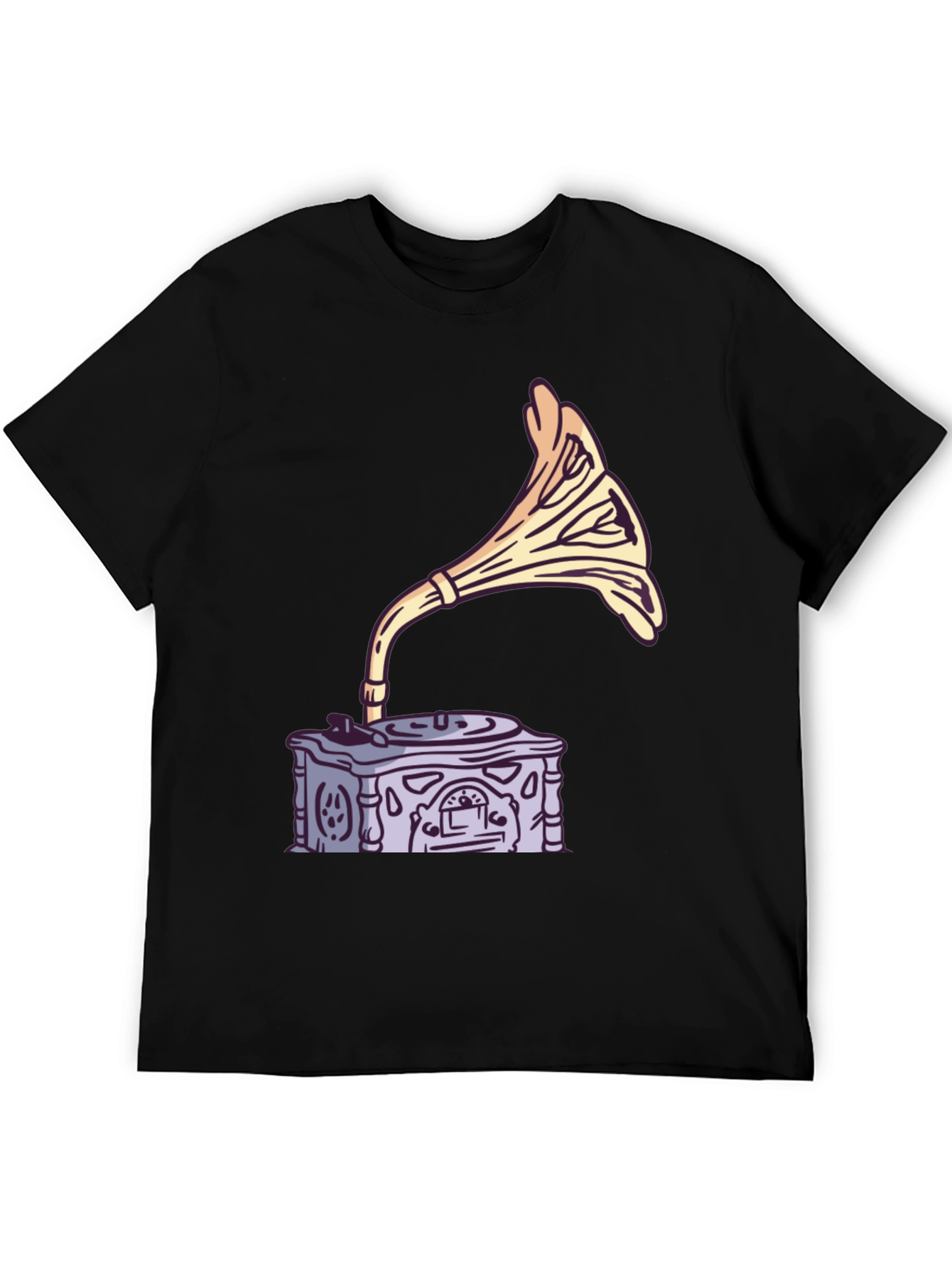 Black Vintage Gramophone Graphic Tee - Retro Music Lover Shirt view 5