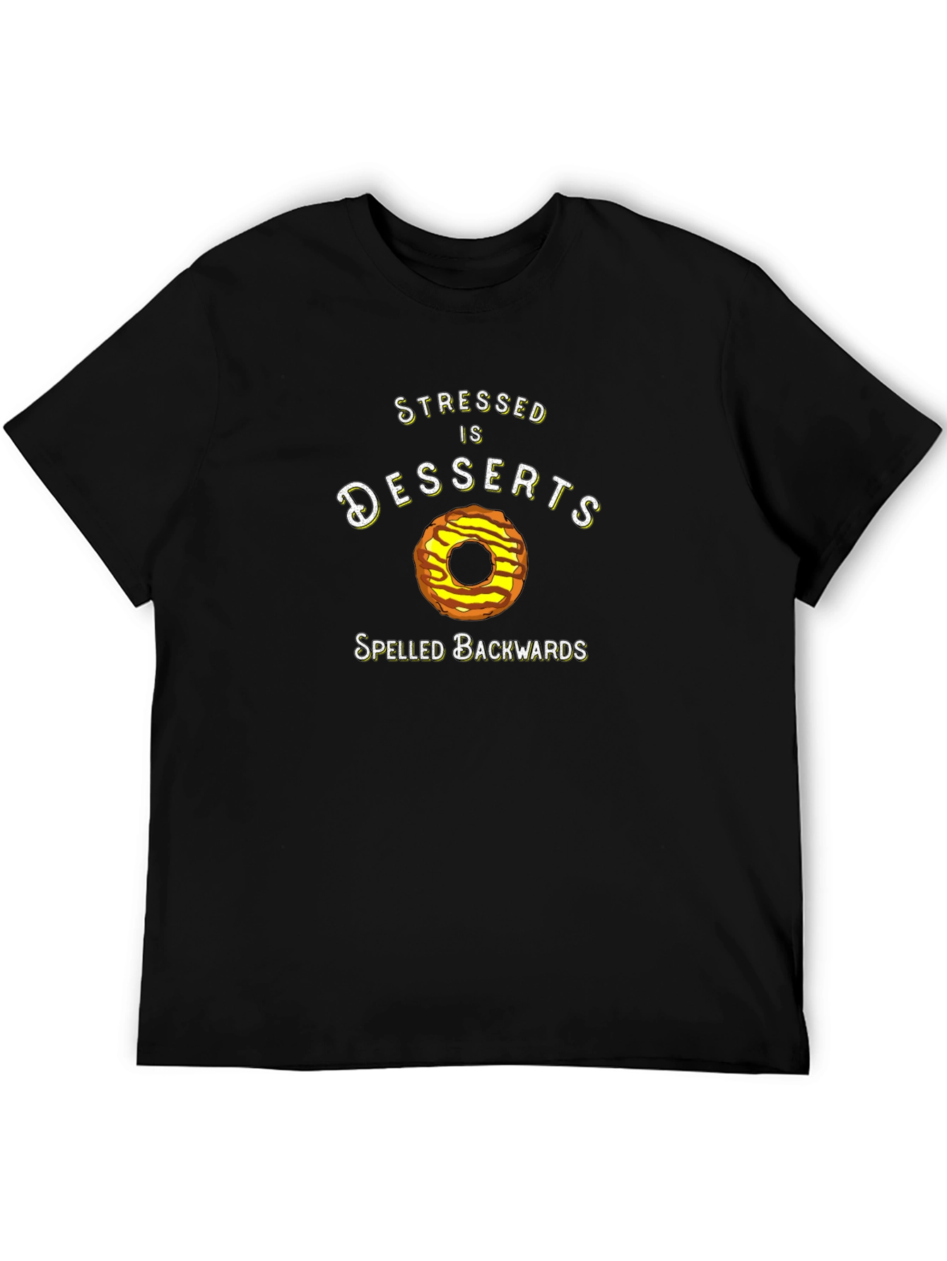 Black Stressed is Desserts Backwards Graphic T-Shirt view 5