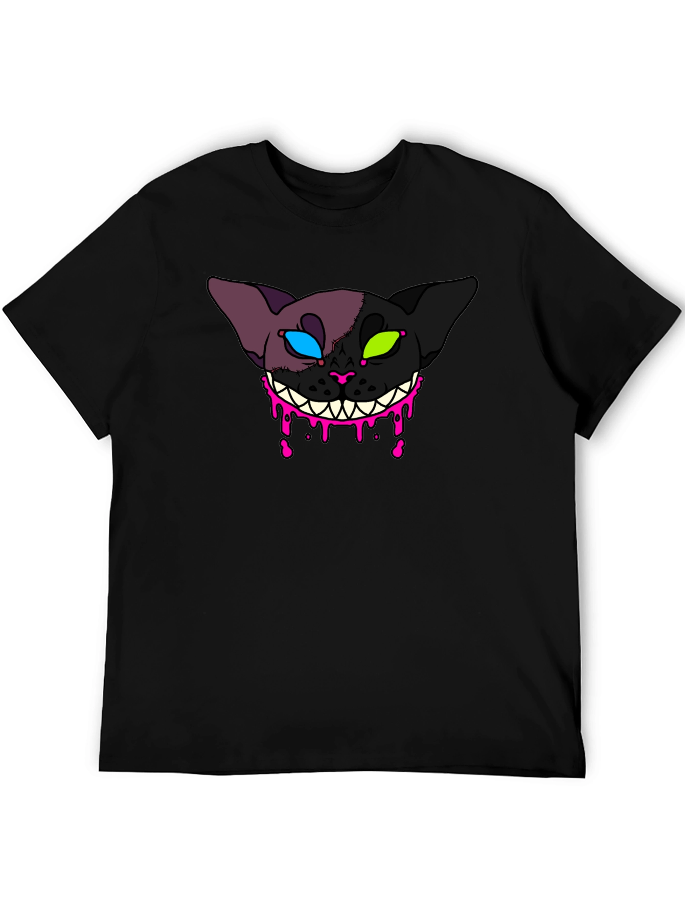 Black Creepy Cat Graphic T-Shirt - Unique Design view 5
