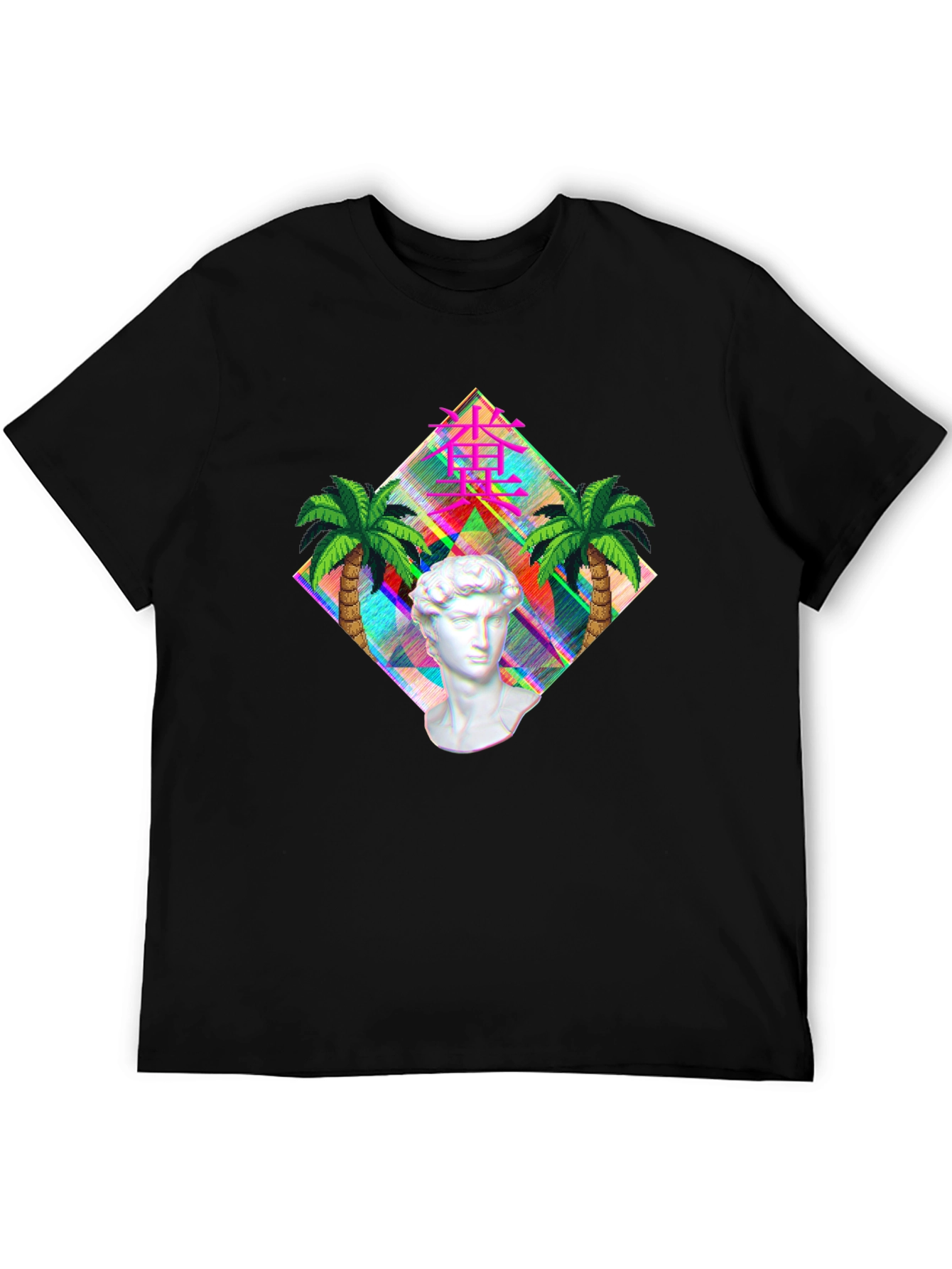 Black Vaporwave Statue Graphic T-Shirt - Men's Black Tee view 5