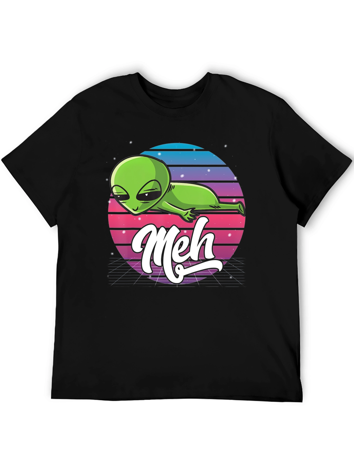 Black Meh Alien T-Shirt: Retro Space Design, Relaxed Fit view 5