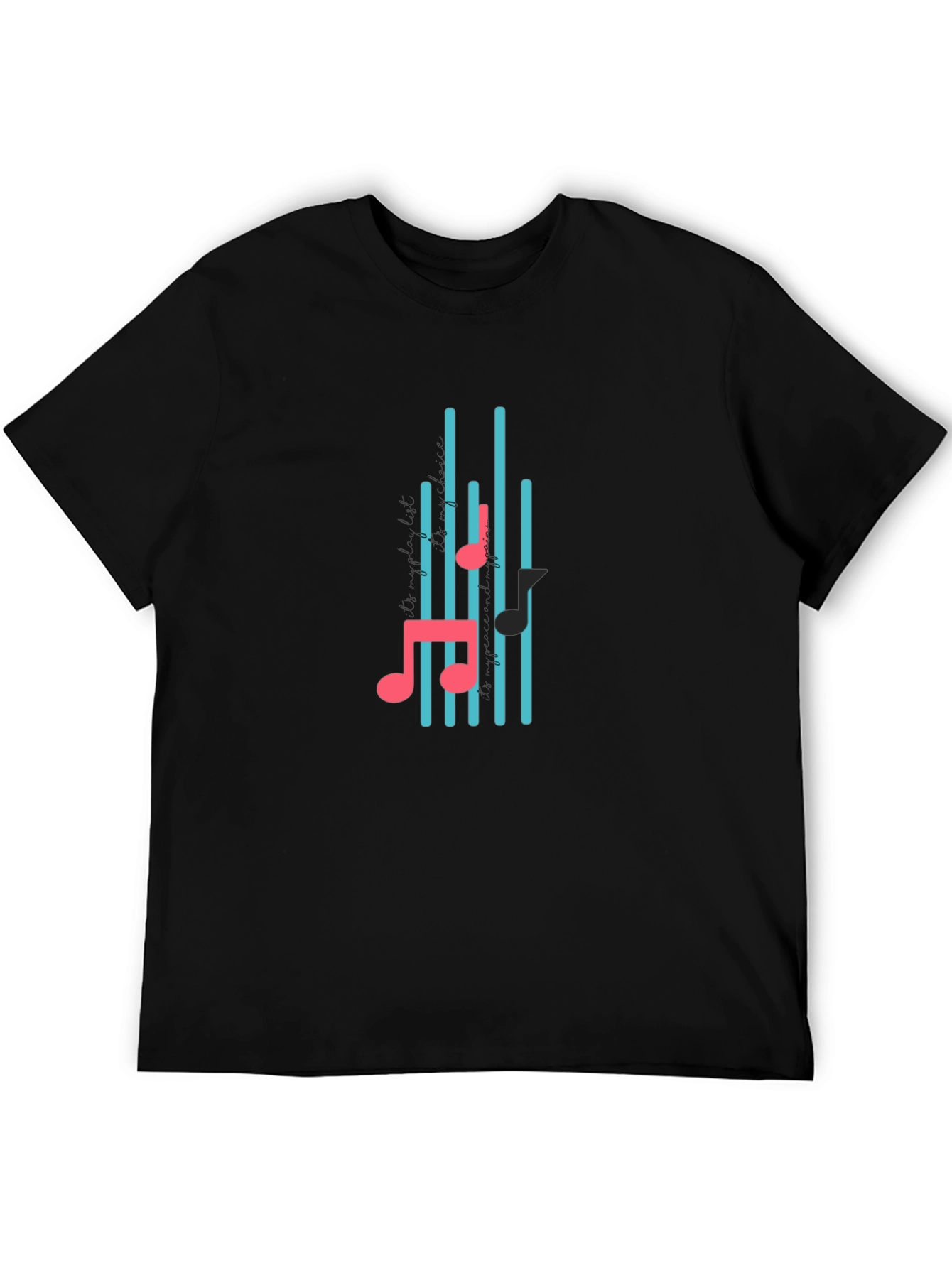 Black Black T-Shirt with Musical Notes Design view 5