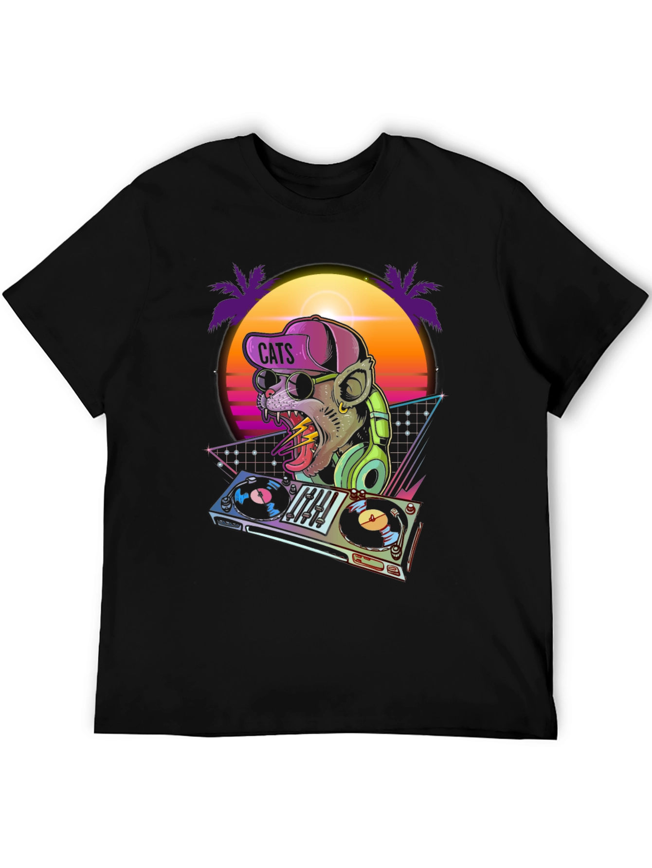 Black DJ Cat Graphic T-Shirt - Retro Style view 5