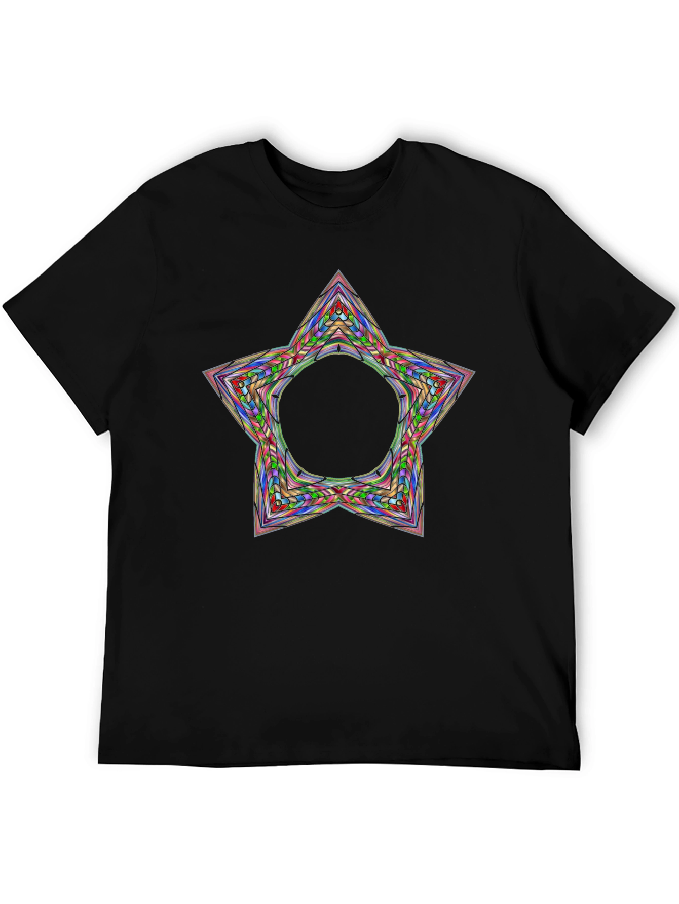 Black Colorful Star Circle Graphic Black T-Shirt view 5