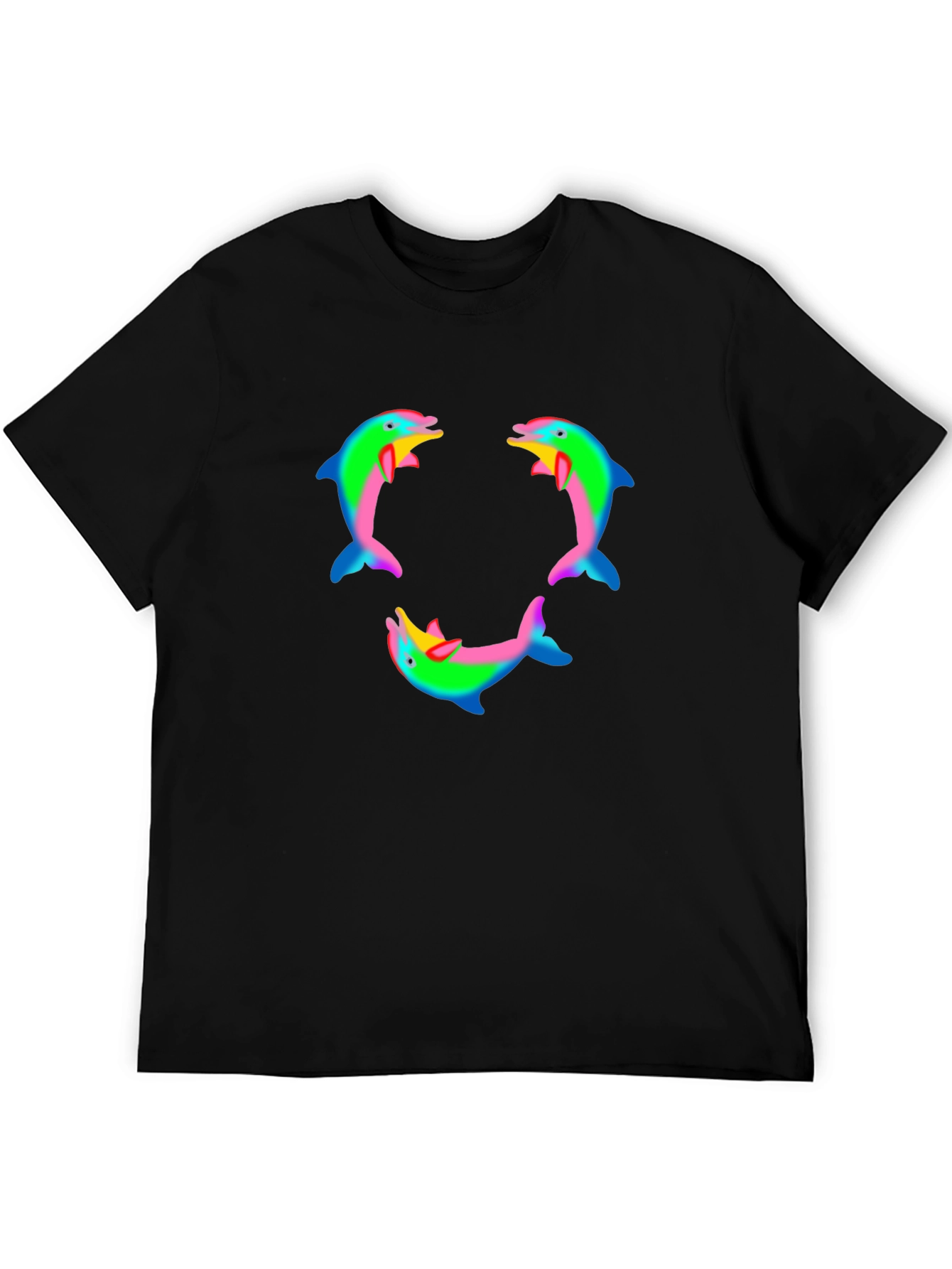 Black Dolphin T-Shirt - Rainbow Pattern view 5