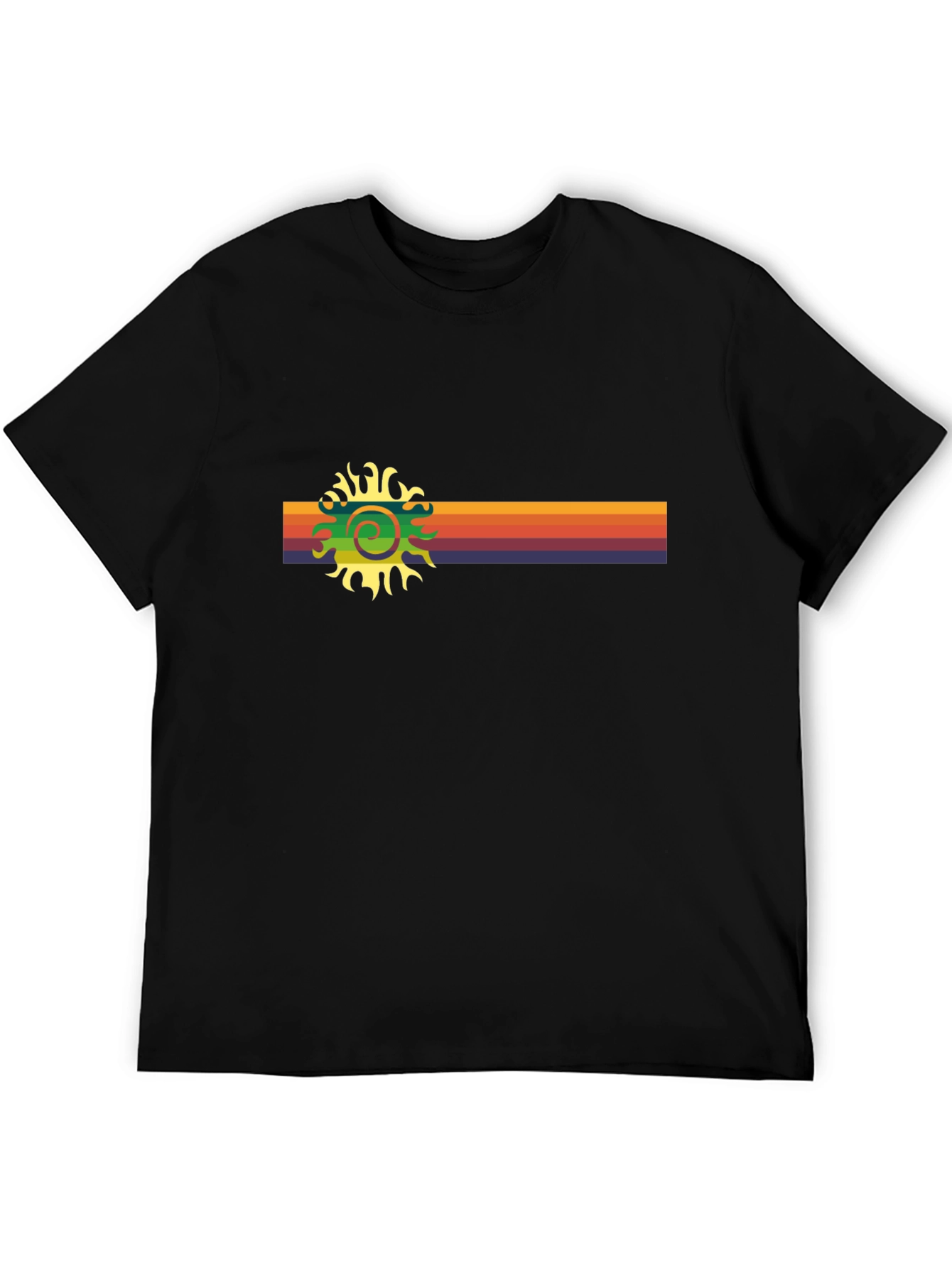 Black Retro Sun T-Shirt - Vintage Stripe Design view 5
