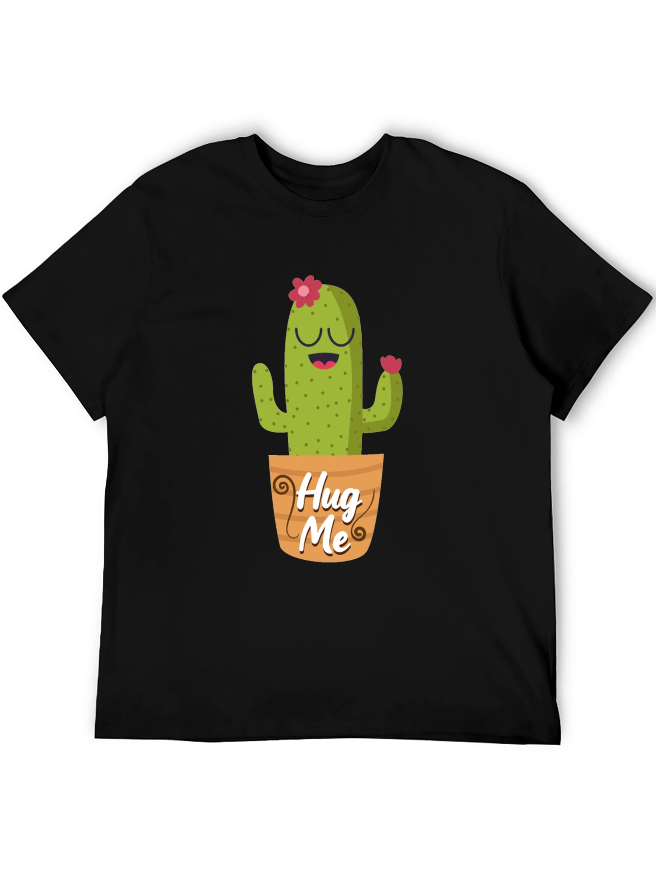 Black Cute Cactus "Hug Me" Graphic T-Shirt view 5