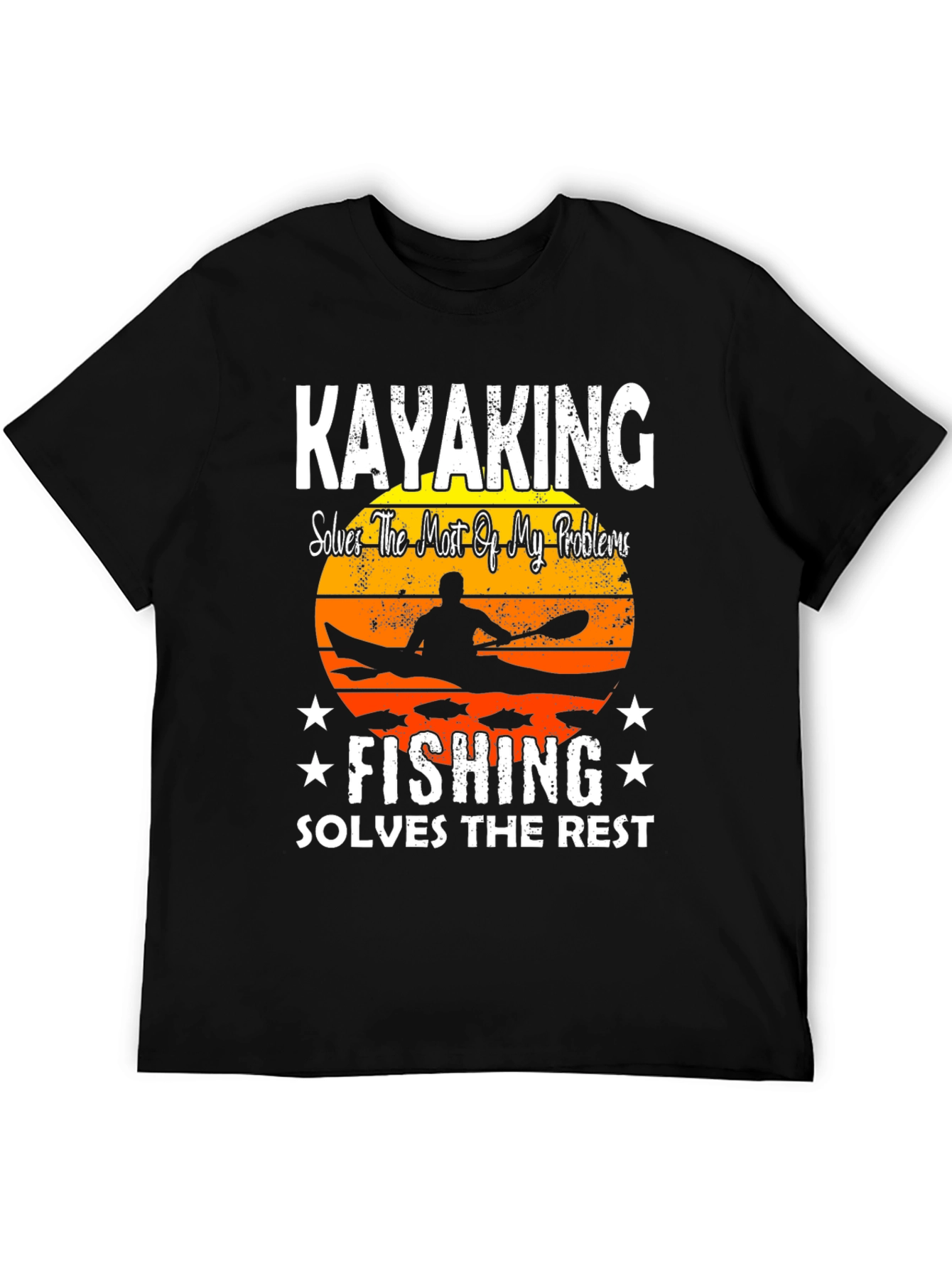 Black Kayaking and Fishing Graphic T-Shirt view 5