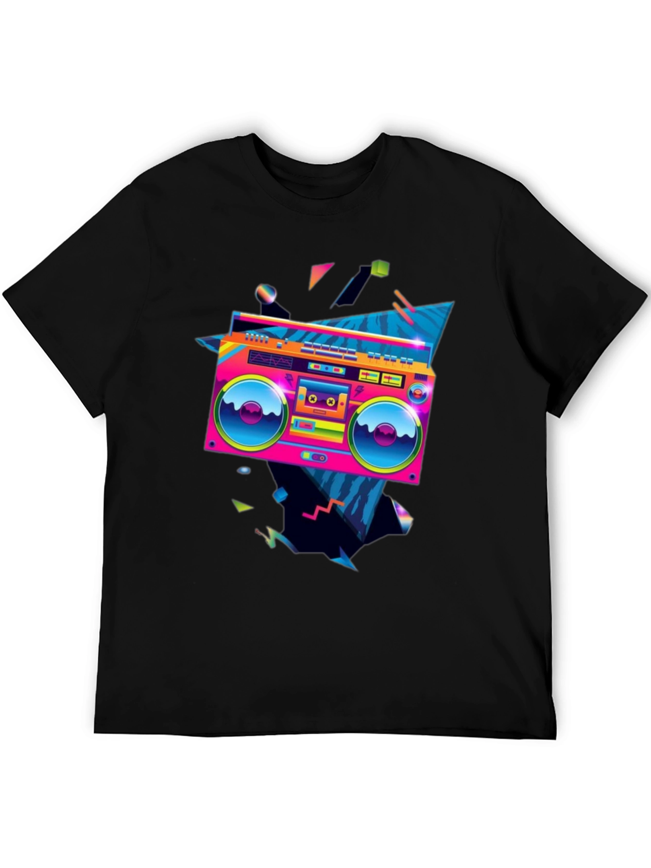 Black Retro Boombox Graphic Tee - 80s Style! view 5