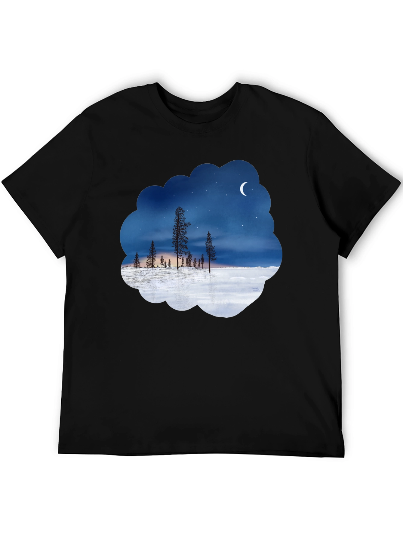 Black Night Sky Landscape Graphic Tee view 5