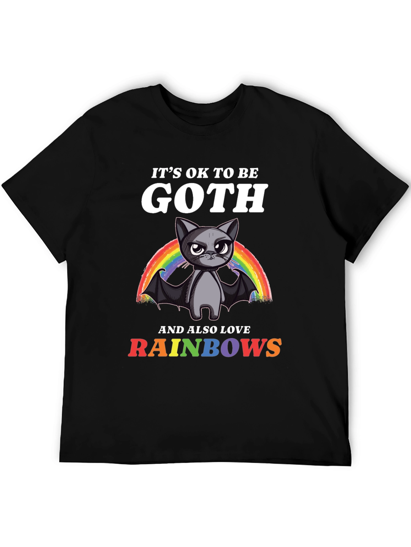 Black Goth Cat Rainbow T-Shirt view 5