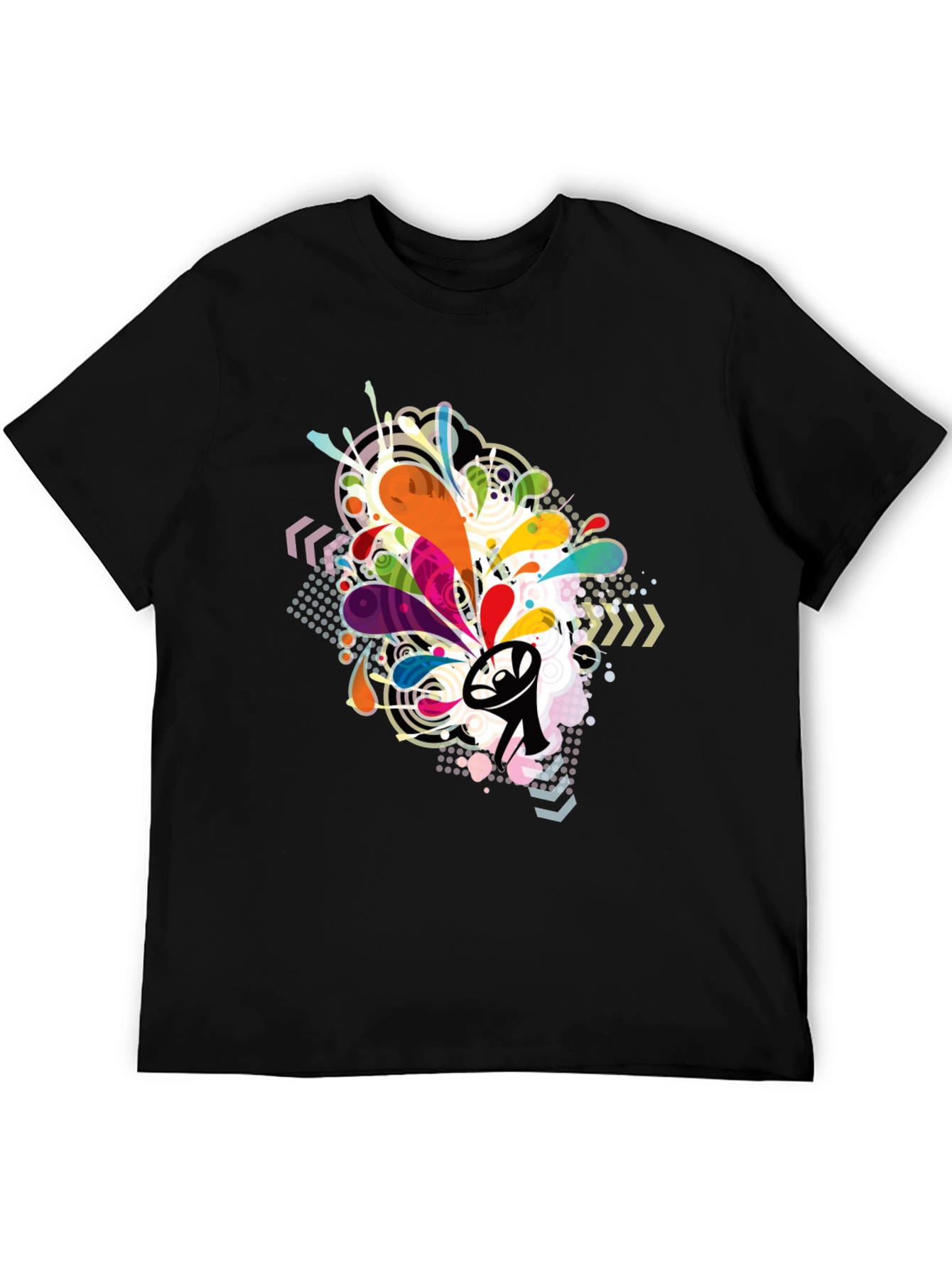 Black Men's Abstract Graphic Print Crew Neck T-Shirt view 5