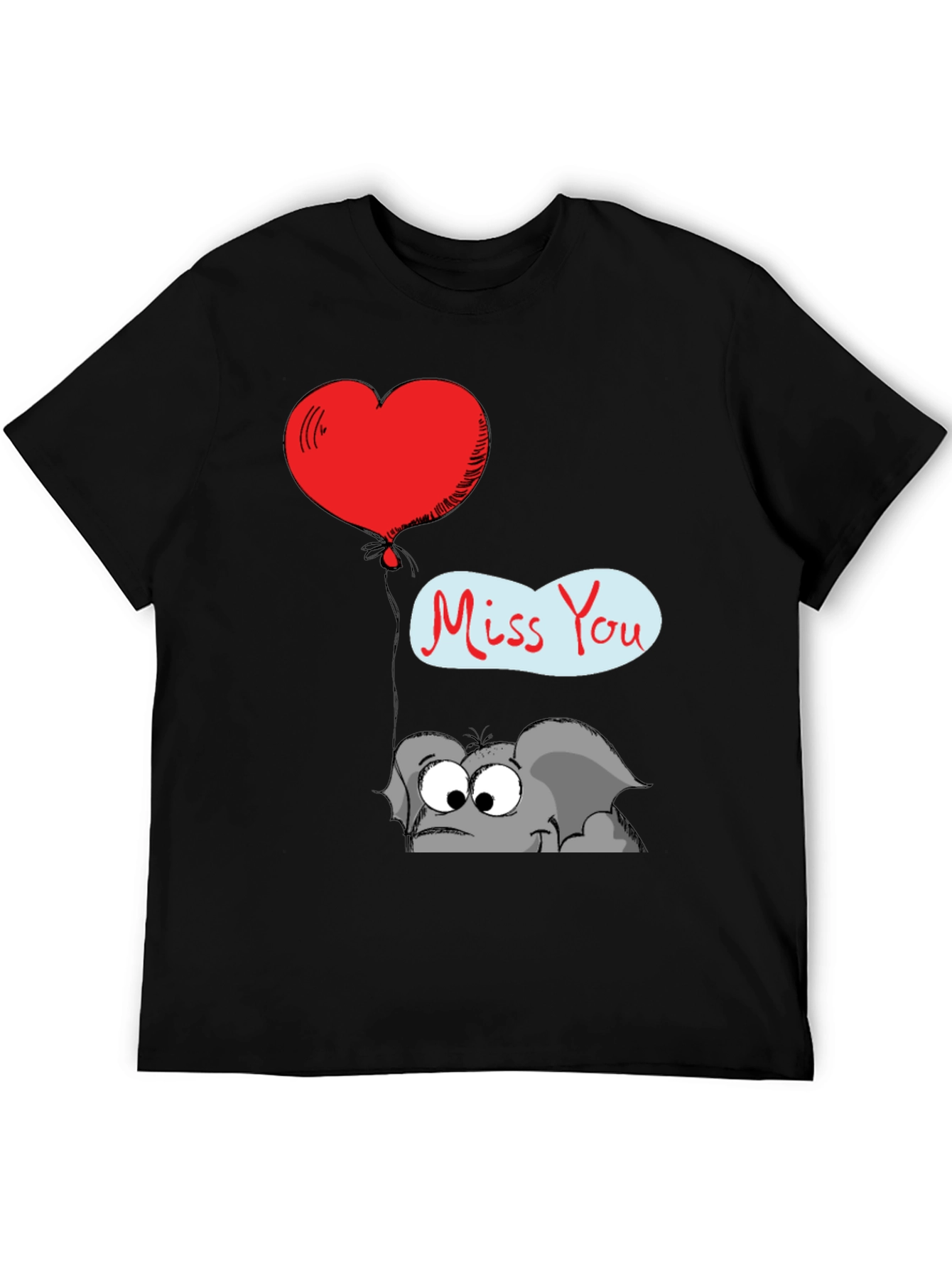 Black Cute Elephant Miss You T-Shirt view 5