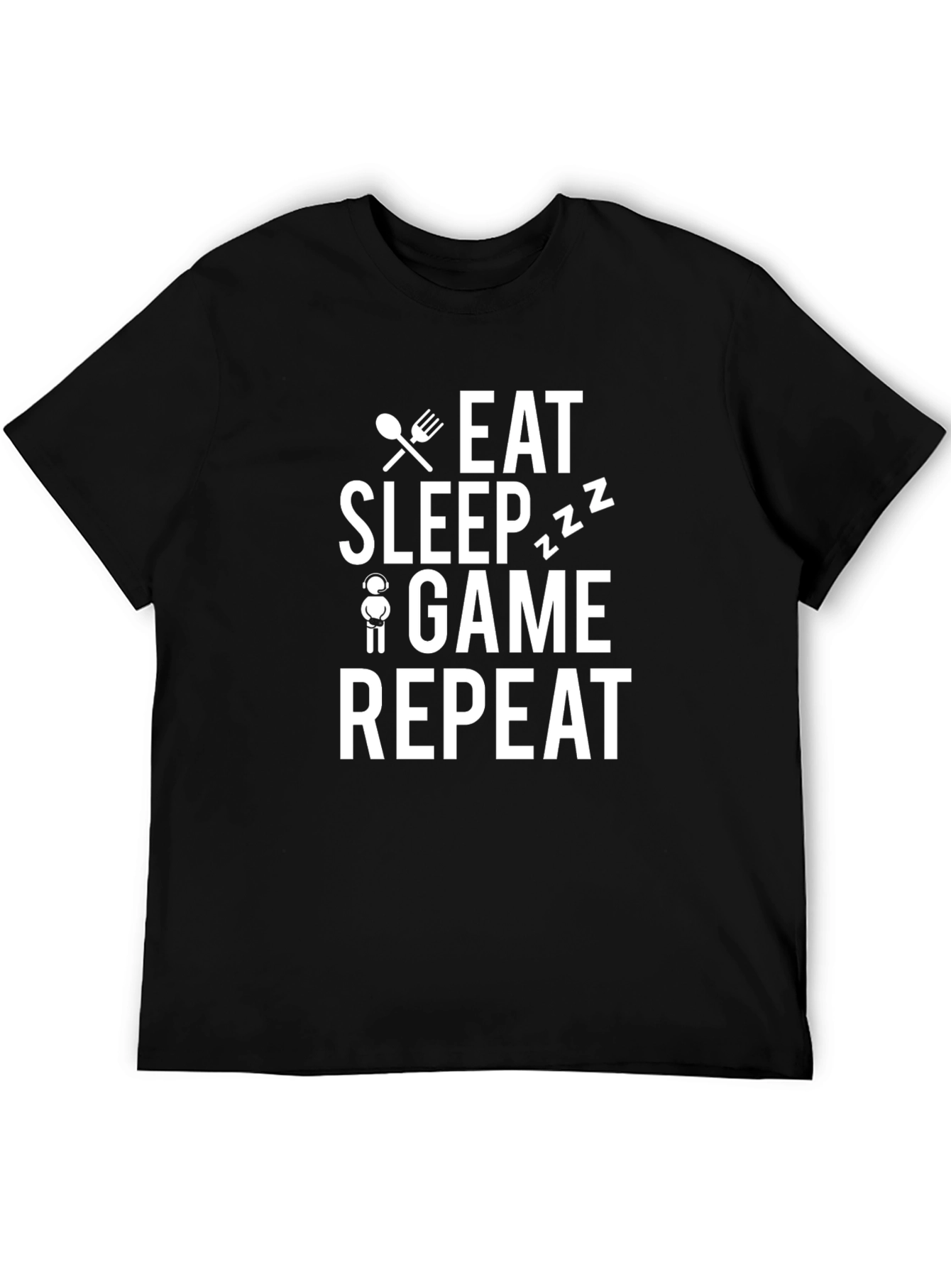 Black Eat Sleep Game Repeat Black T-Shirt view 5
