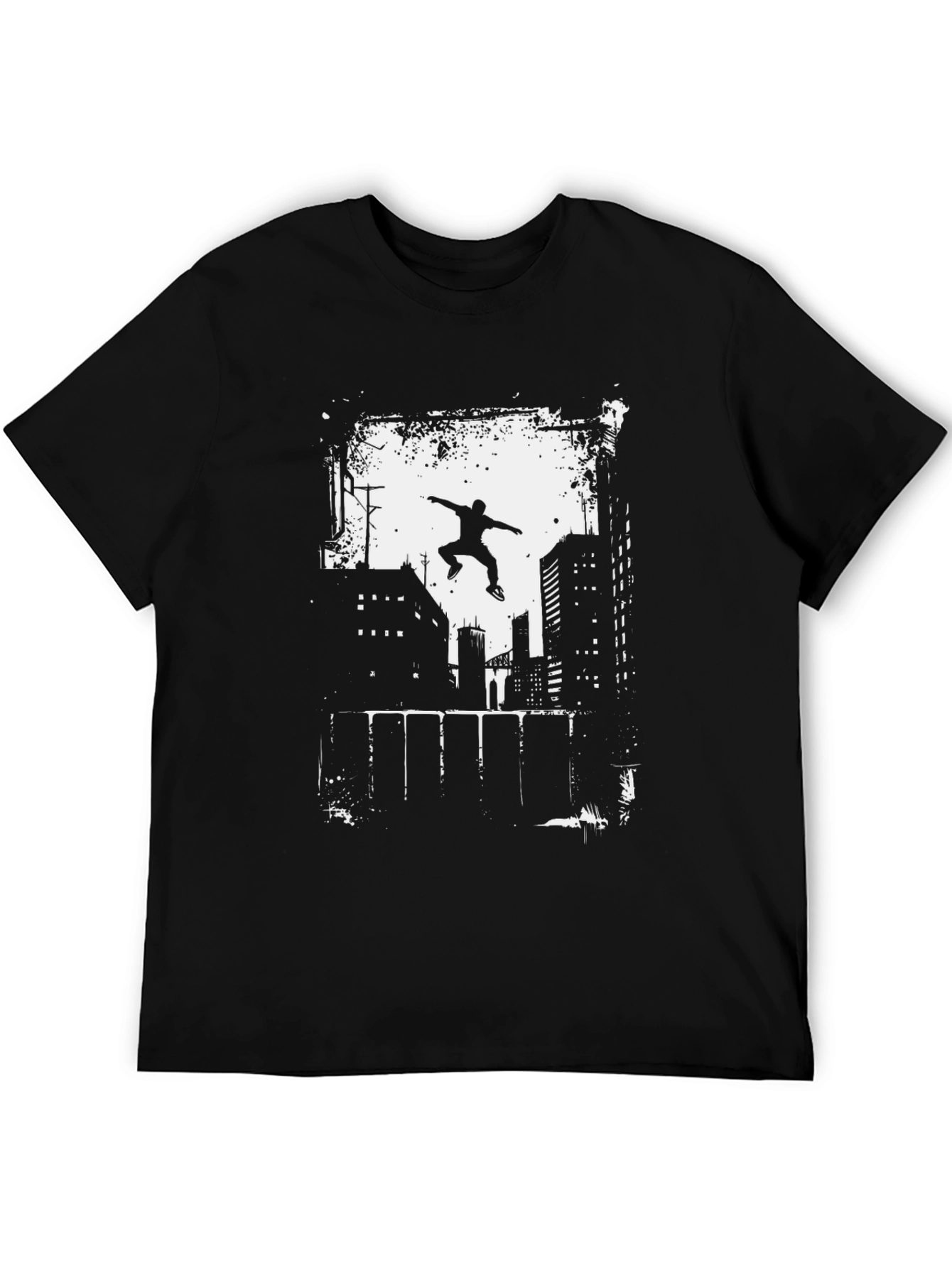 Black Urban Parkour Graphic Tee - Black Cotton T-Shirt view 5