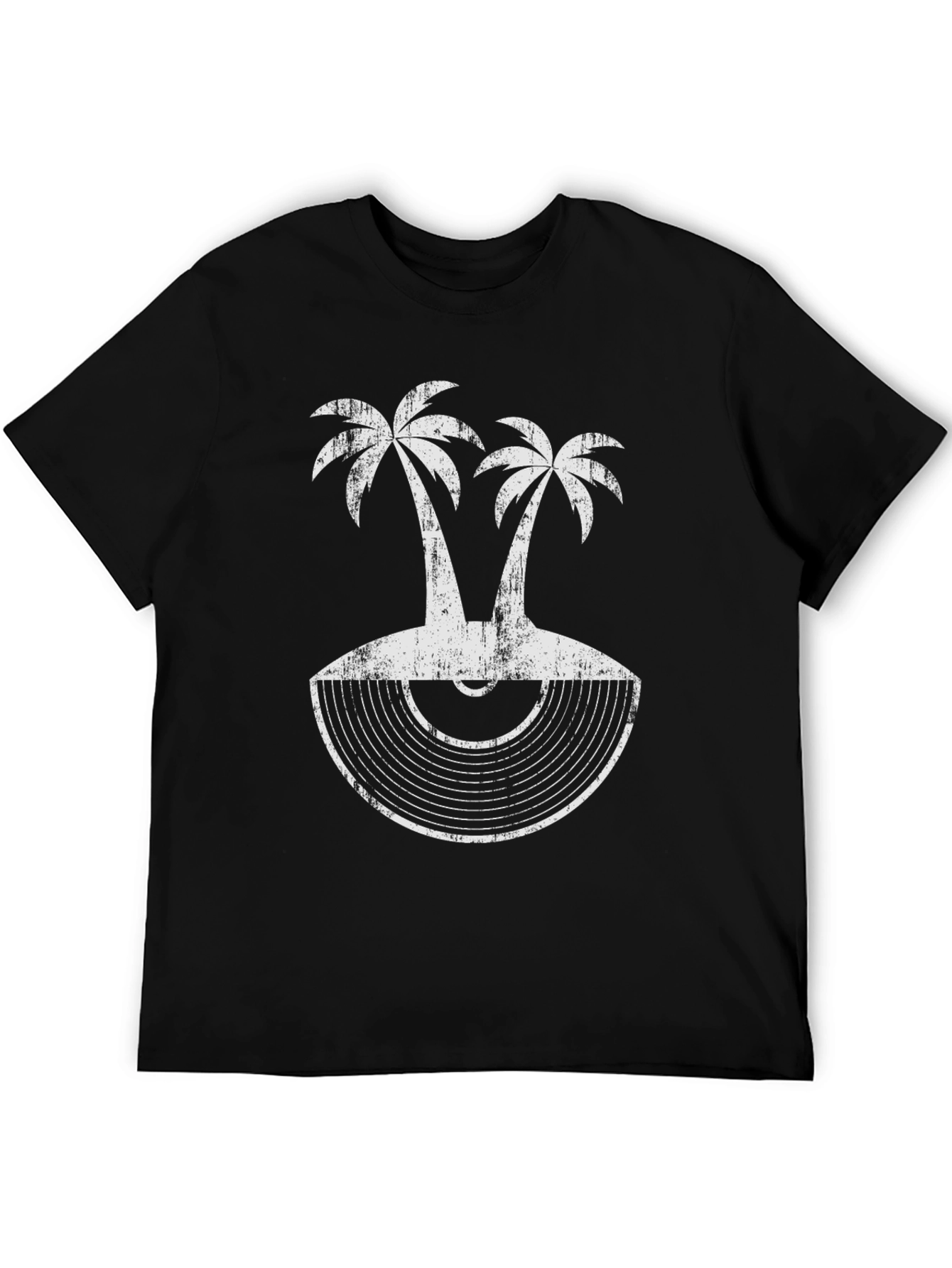 Black Tropical Palm Tree Vinyl Record Graphic Tee view 5