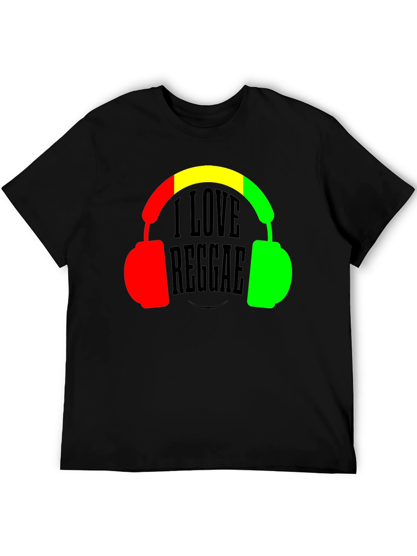 Black I Love Reggae T-Shirt Headphones Jamaican Colors view 5