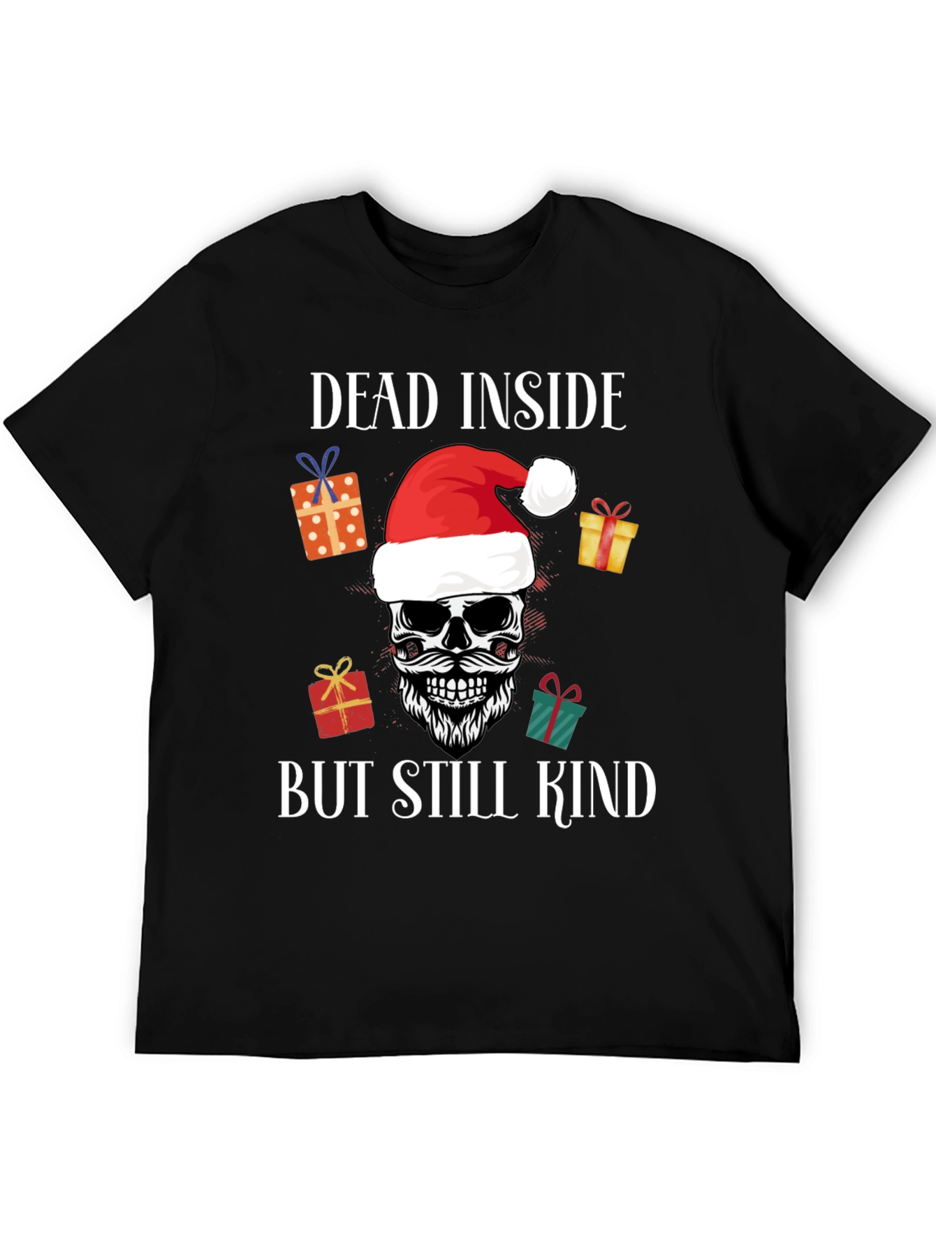Black Dead Inside But Still Kind Christmas T-Shirt view 5