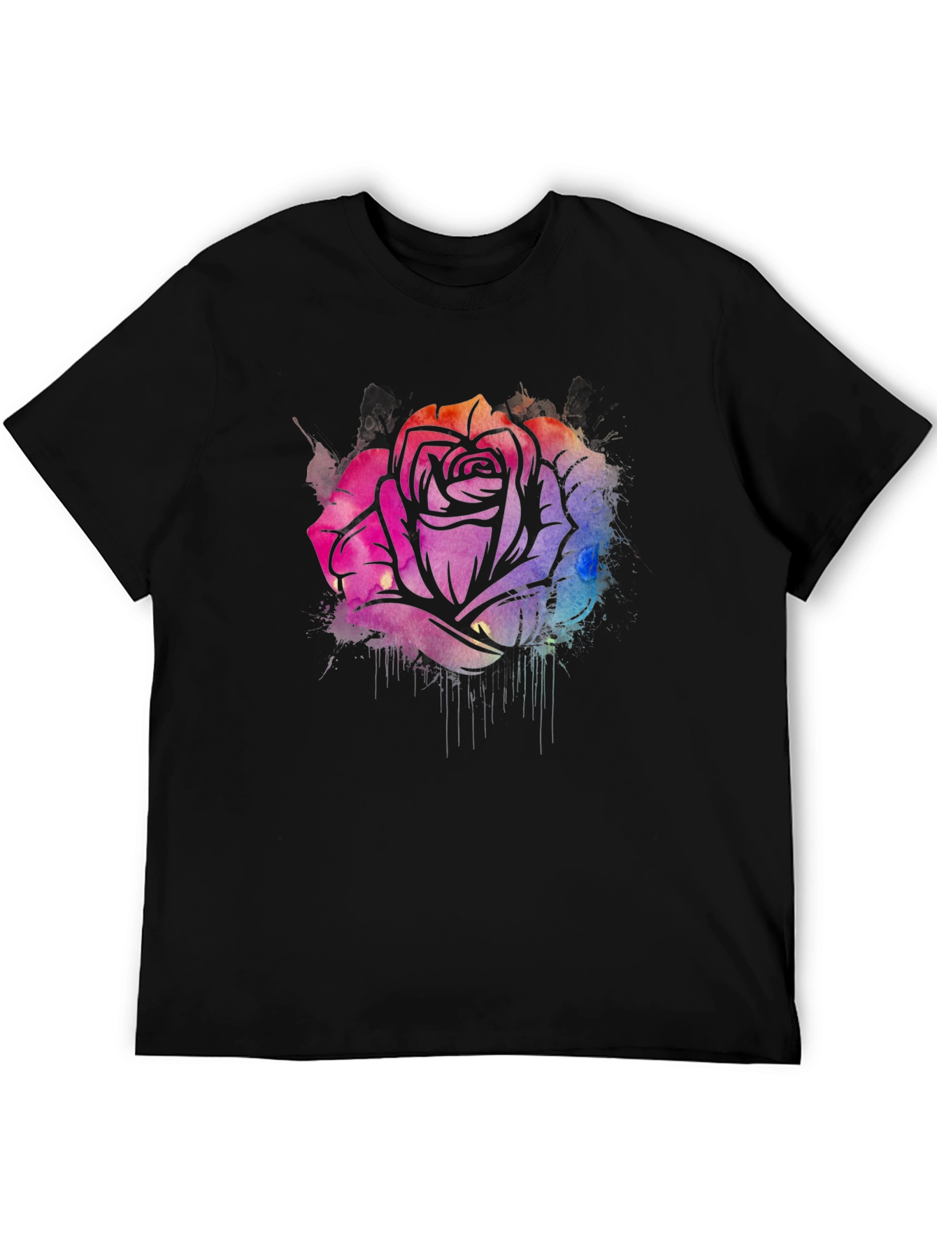Black Watercolor Rose Graphic Tee - Stylish Black T-Shirt view 5